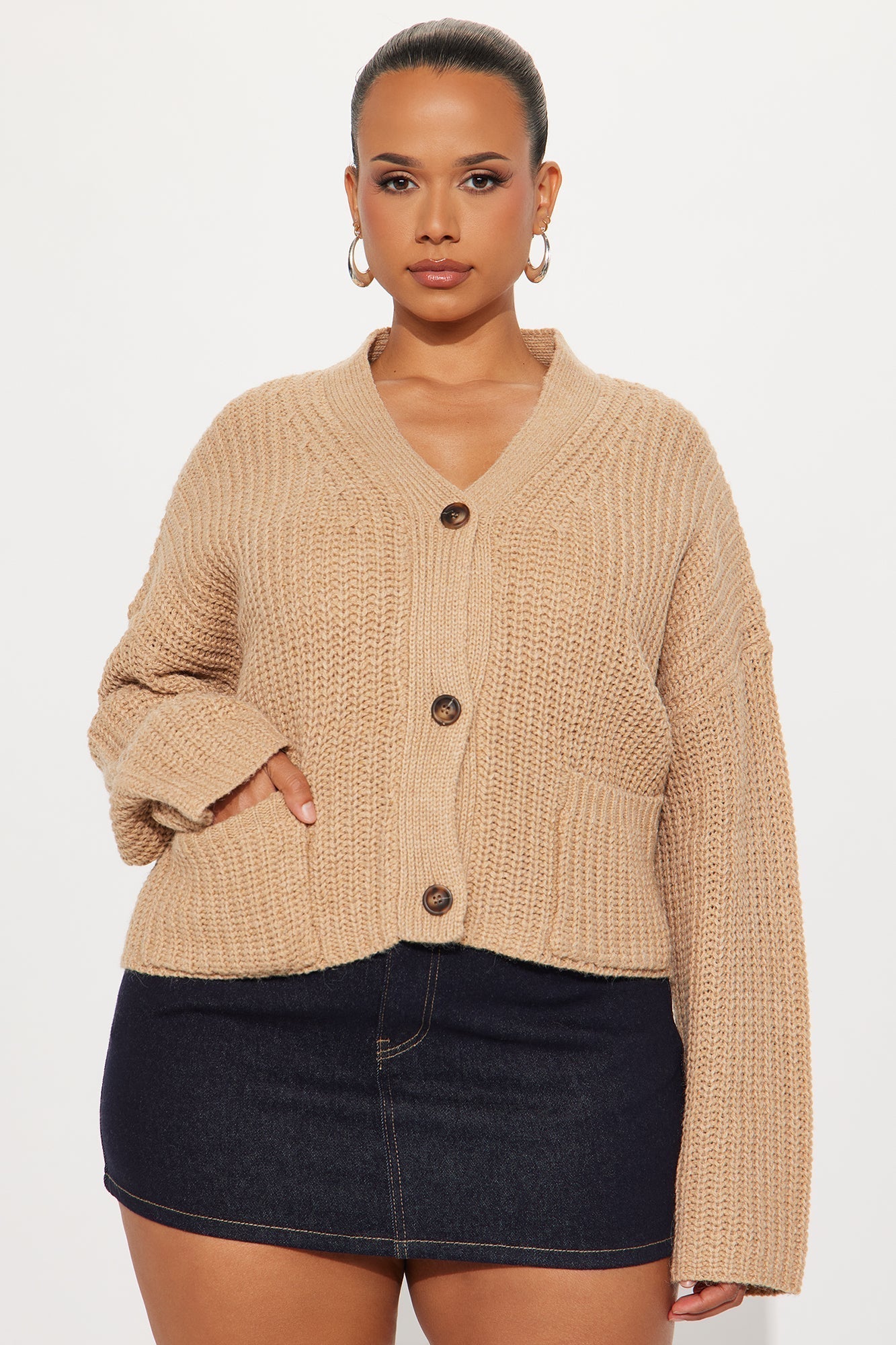 Fill Me In Chunky Knit Cardigan - Taupe
