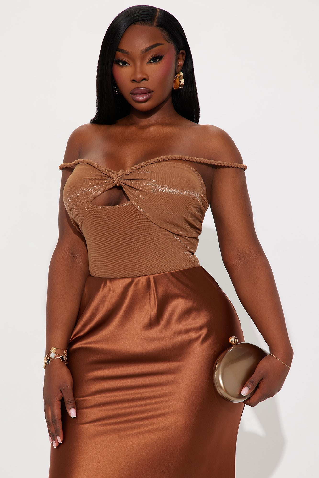 Miriam Twist Strap Off Shoulder Bodysuit - Camel