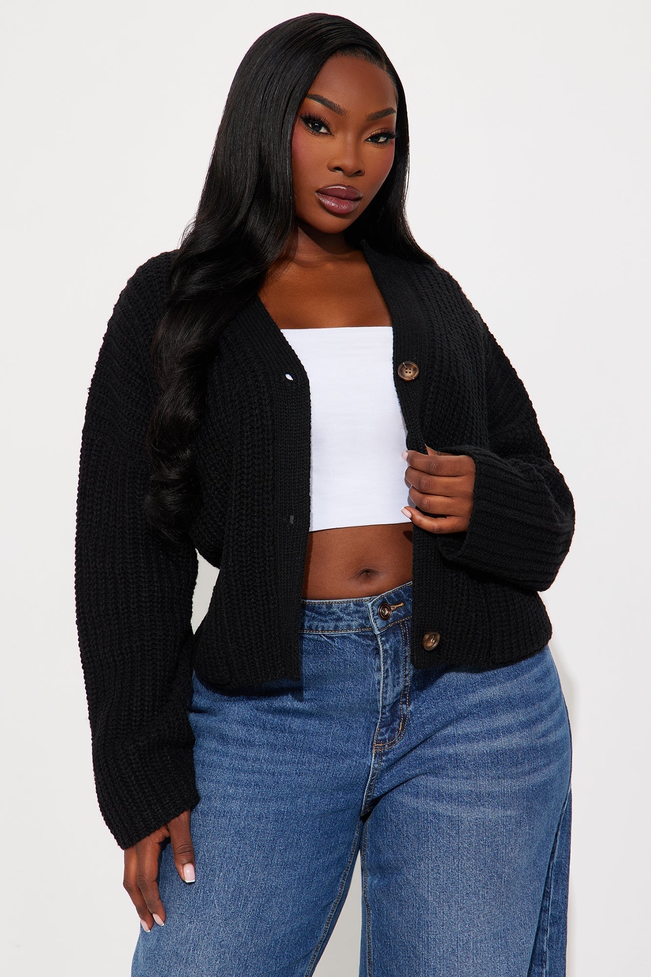 Fill Me In Chunky Knit Cardigan - Black