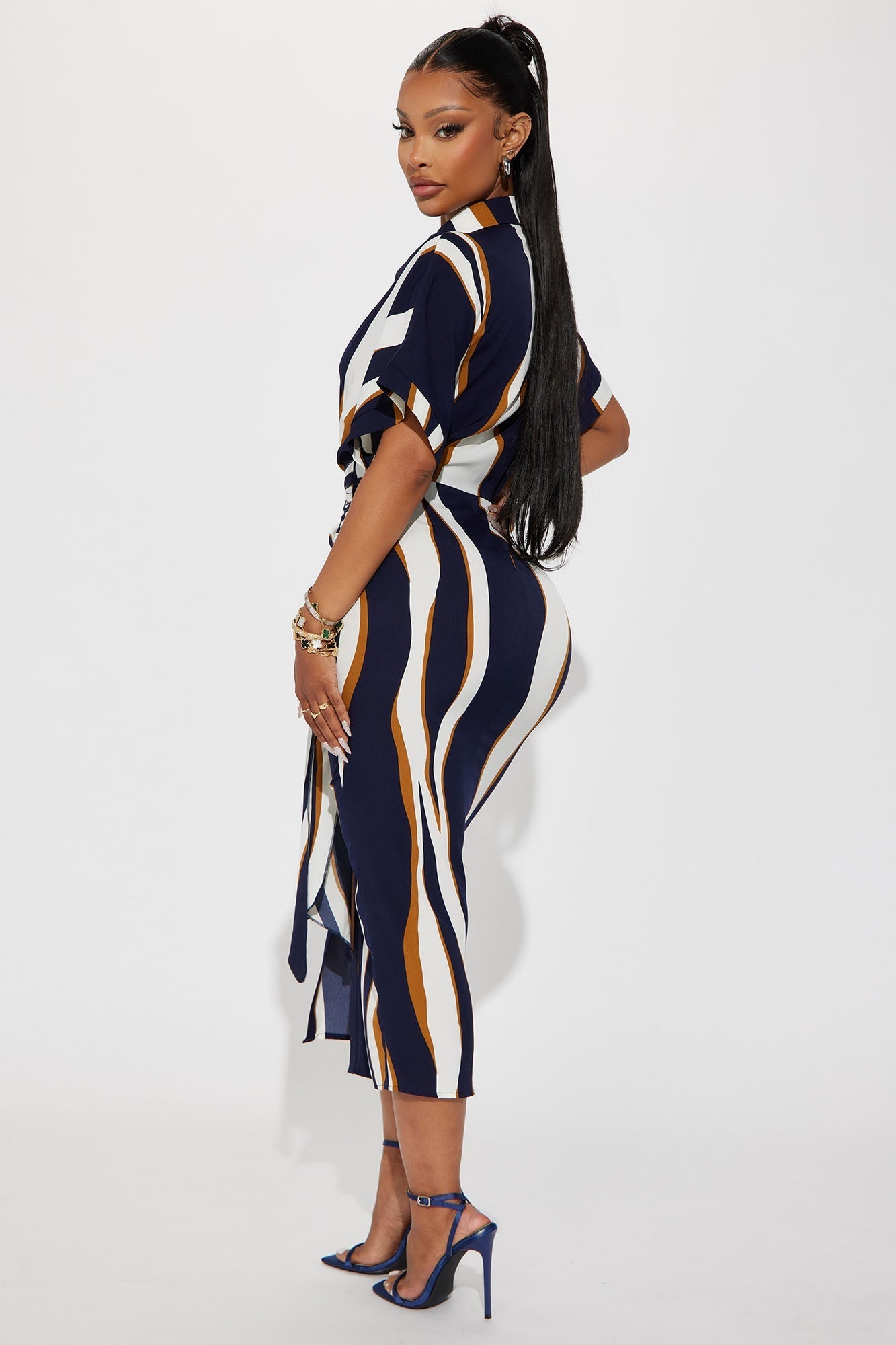 Laurie Button Down Midi Dress - Navy/combo