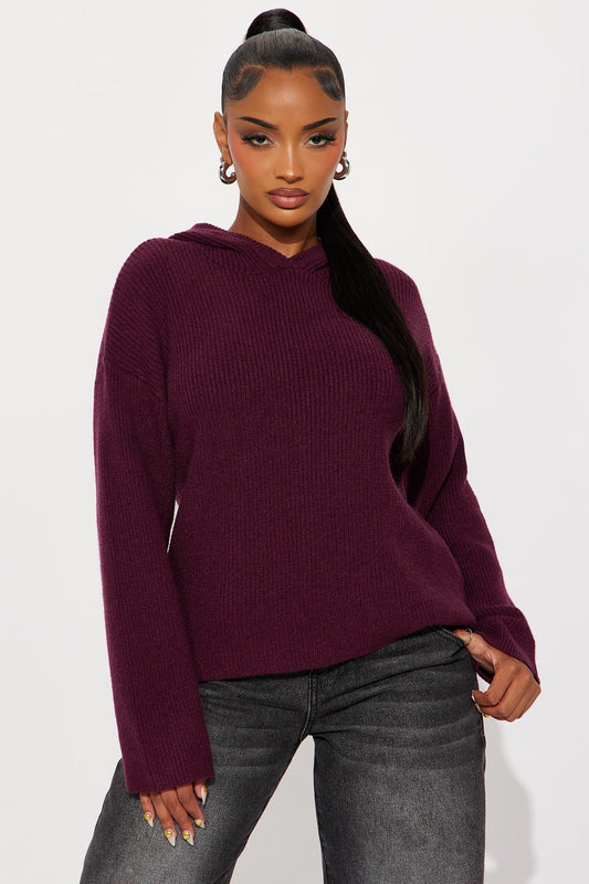 The Coziest Hooded Sweater - Plum