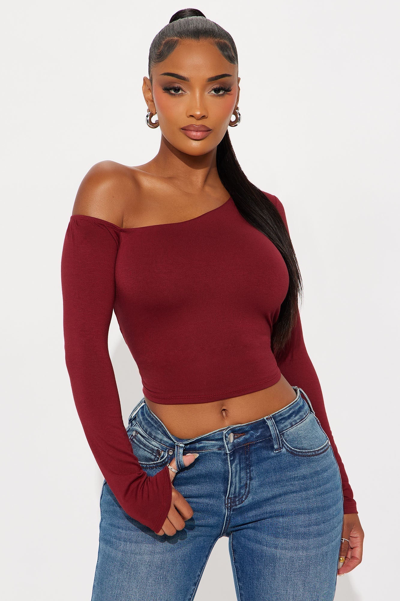 Hold Me Tighter Lace Up Top - Burgundy