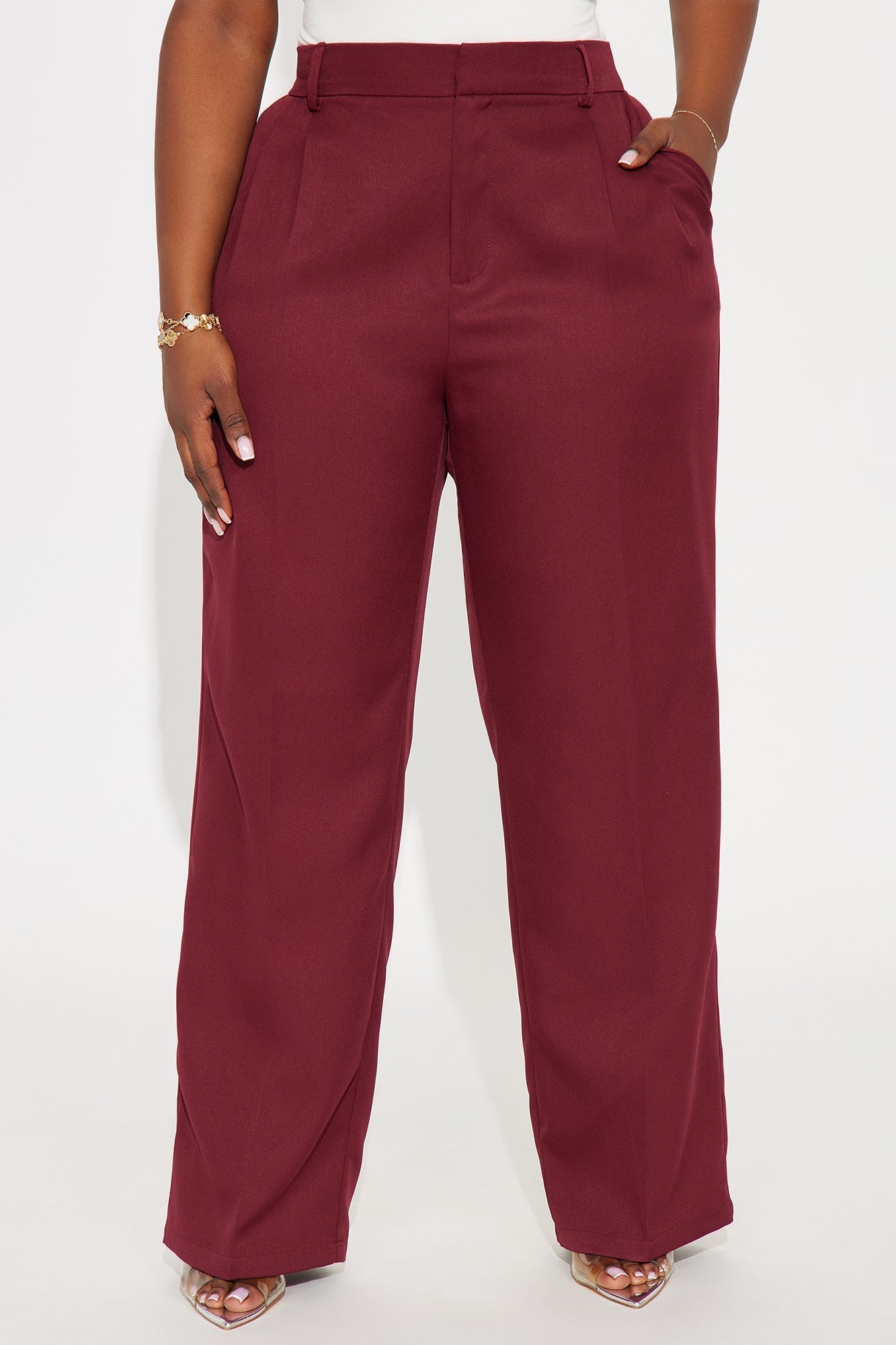 Kendall High Rise Trouser Pant - Burgundy