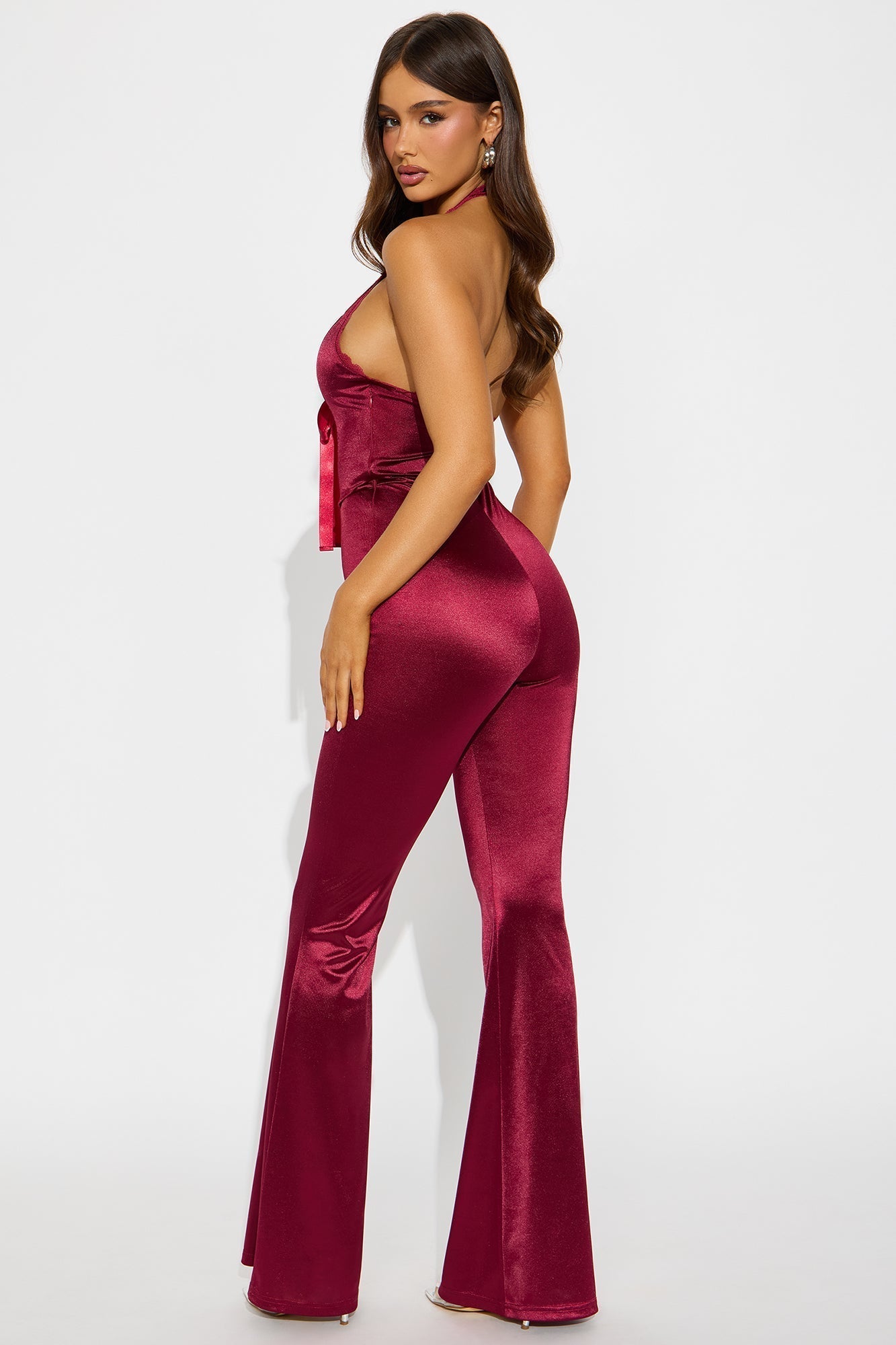 Seeking Some Fun Satin Jumpsuit - Wine