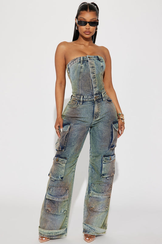 Loosing Touch Denim Jumpsuit - Denim