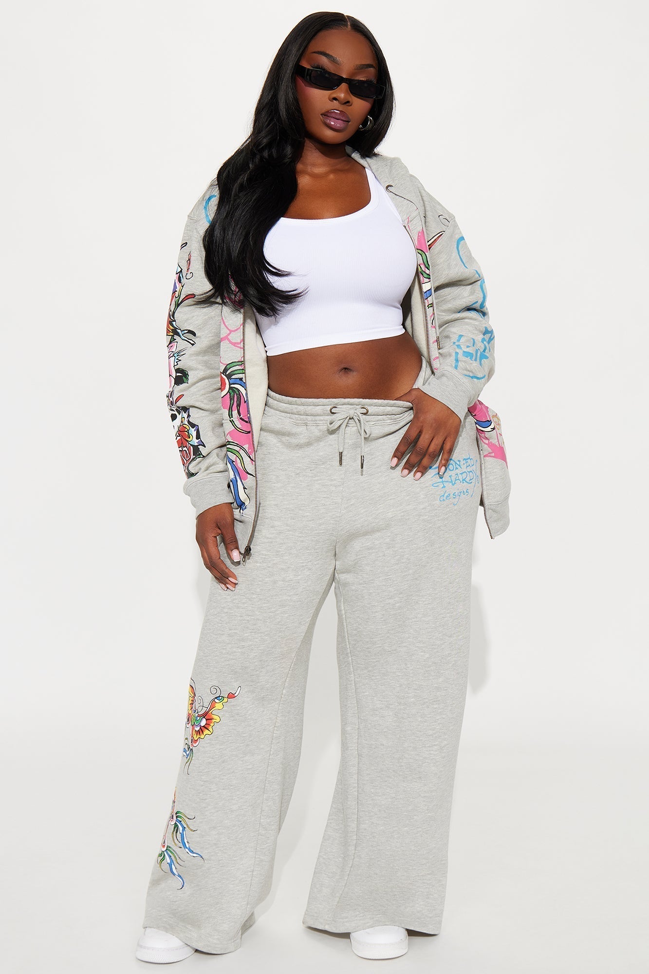 Ed Hardy Butterflies Wide Leg Pant - Heather Grey