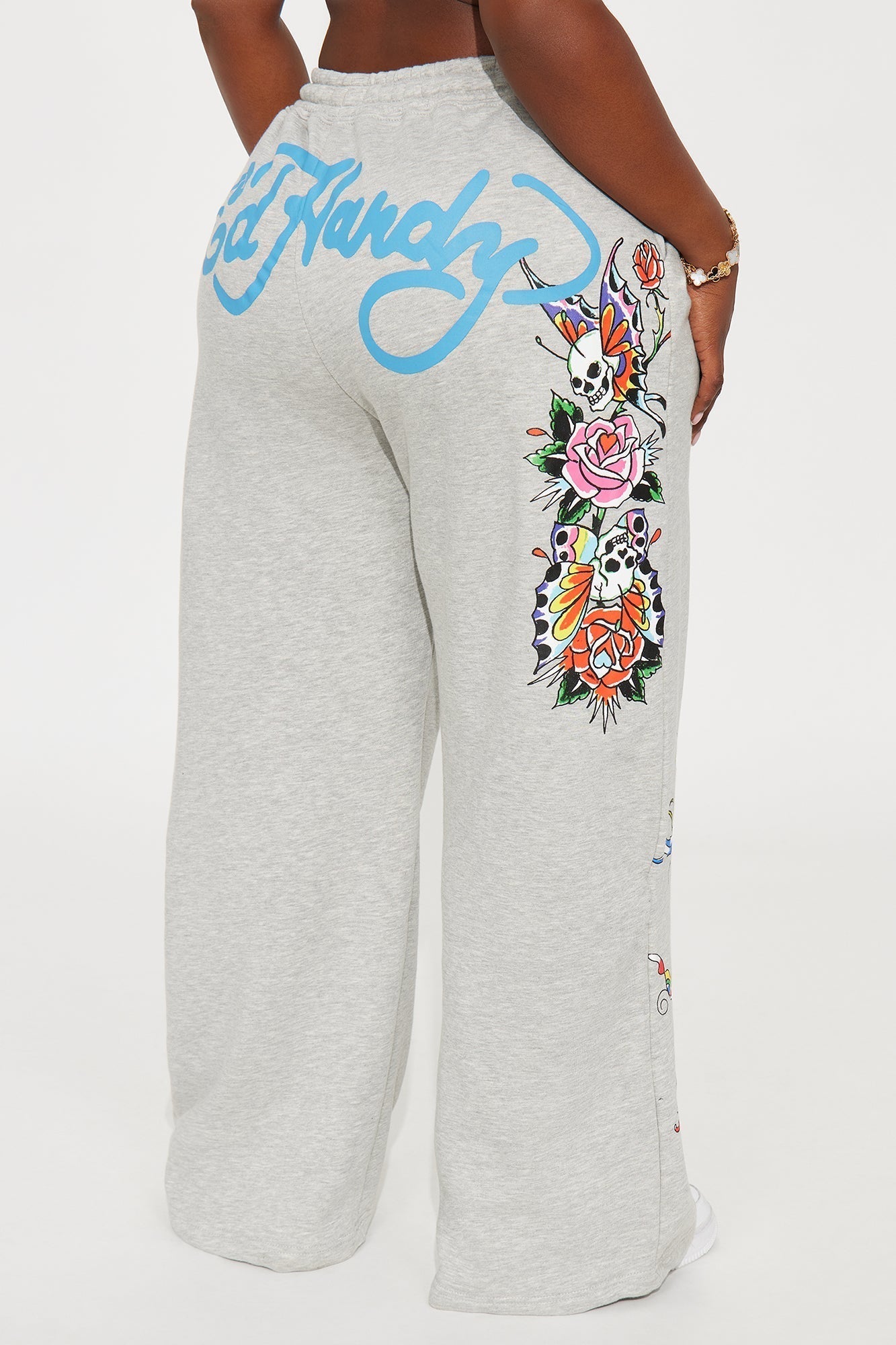 Ed Hardy Butterflies Wide Leg Pant - Heather Grey