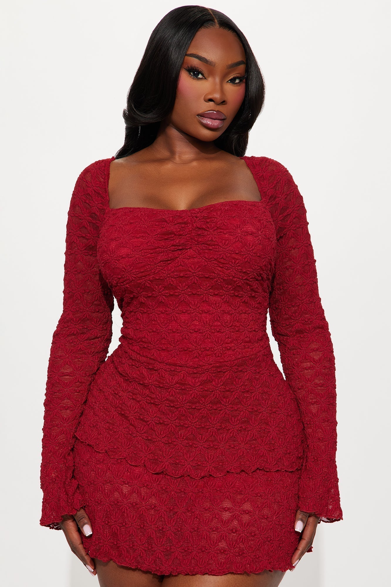Dusk to Dawn Lace Mini Dress - Burgundy