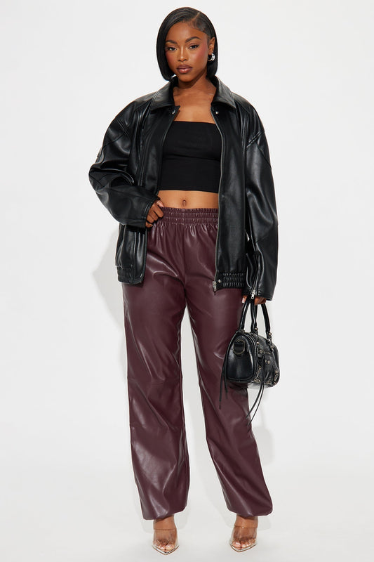 Dana Faux Leather Jogger Pant - Burgundy