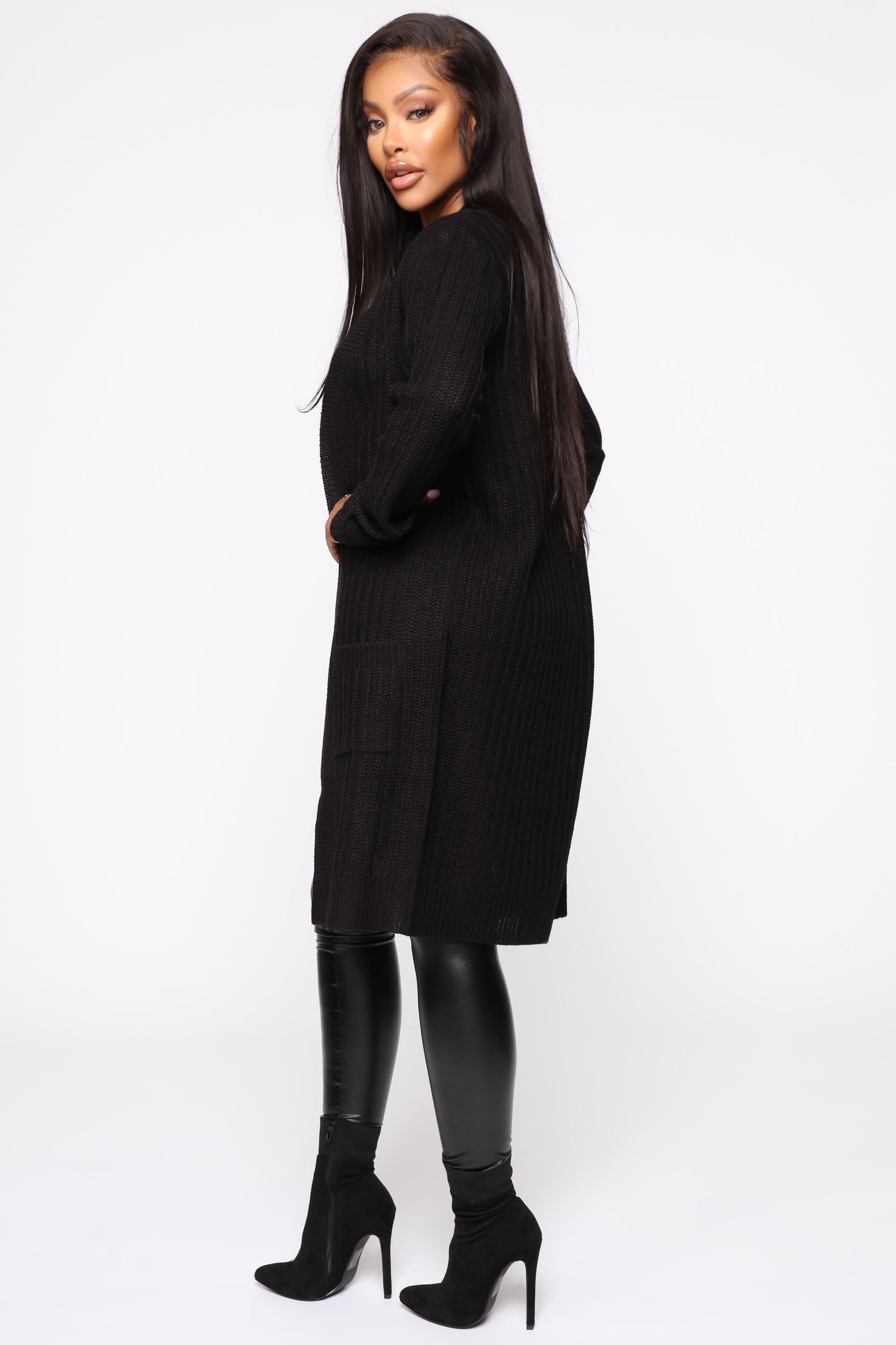 Throw It On Ribbed Cardigan - Black