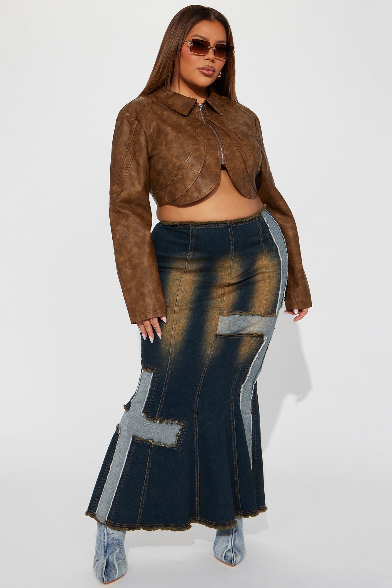 Western Swing Faux Leather Top - Brown