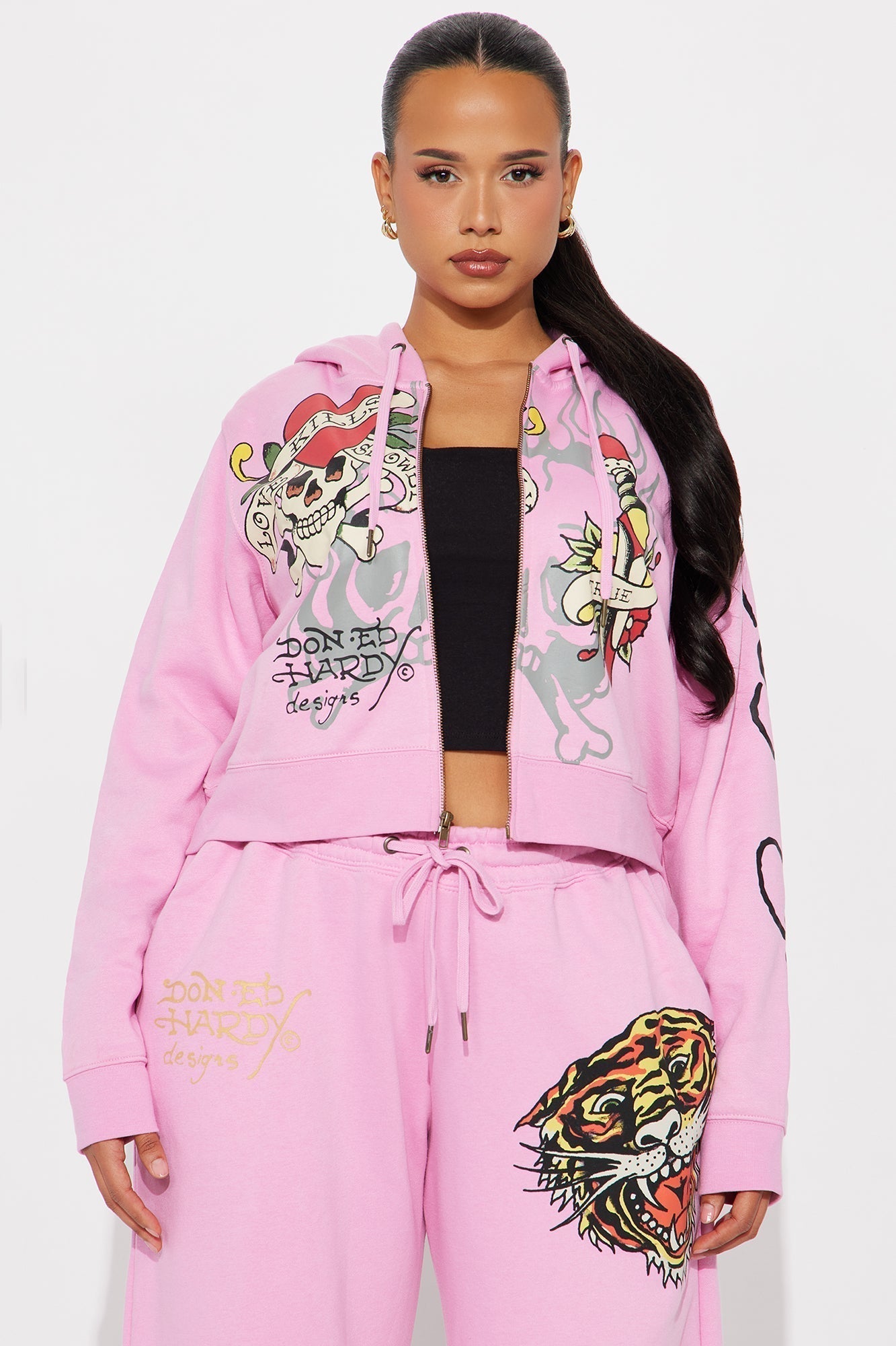 Ed Hardy Tiger Roar Zip Up Hoodie - Pink