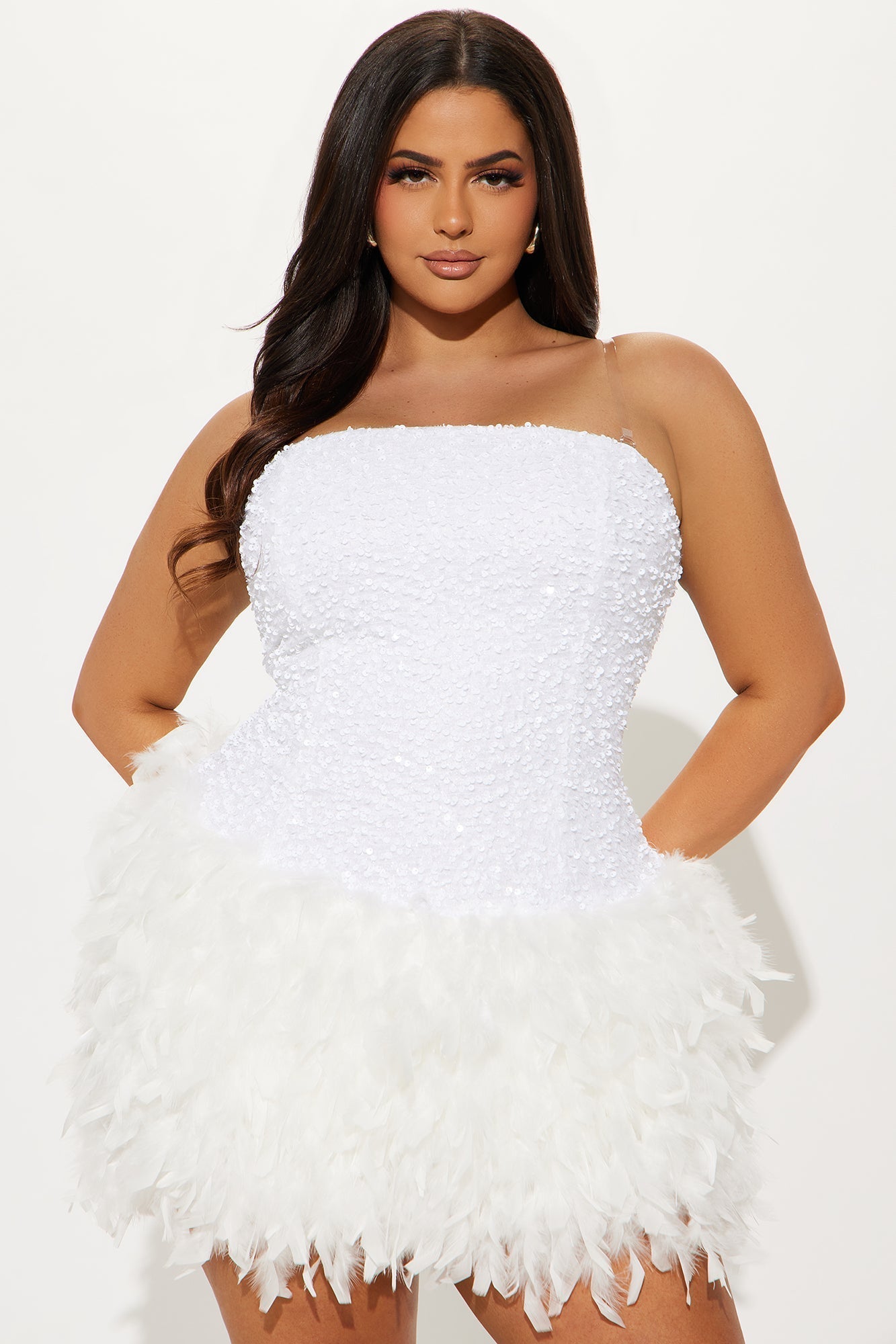Zoey Feathered Sequin Mini Dress - White