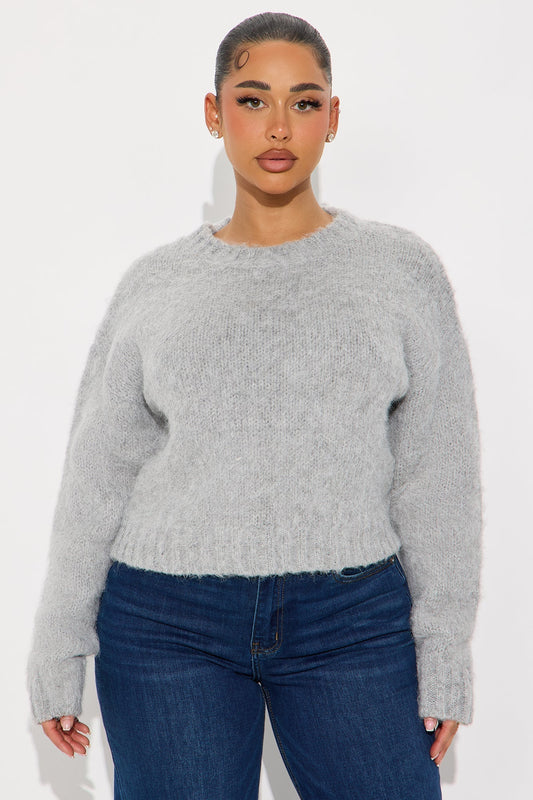 Stepping Out Fuzzy Sweater - Grey