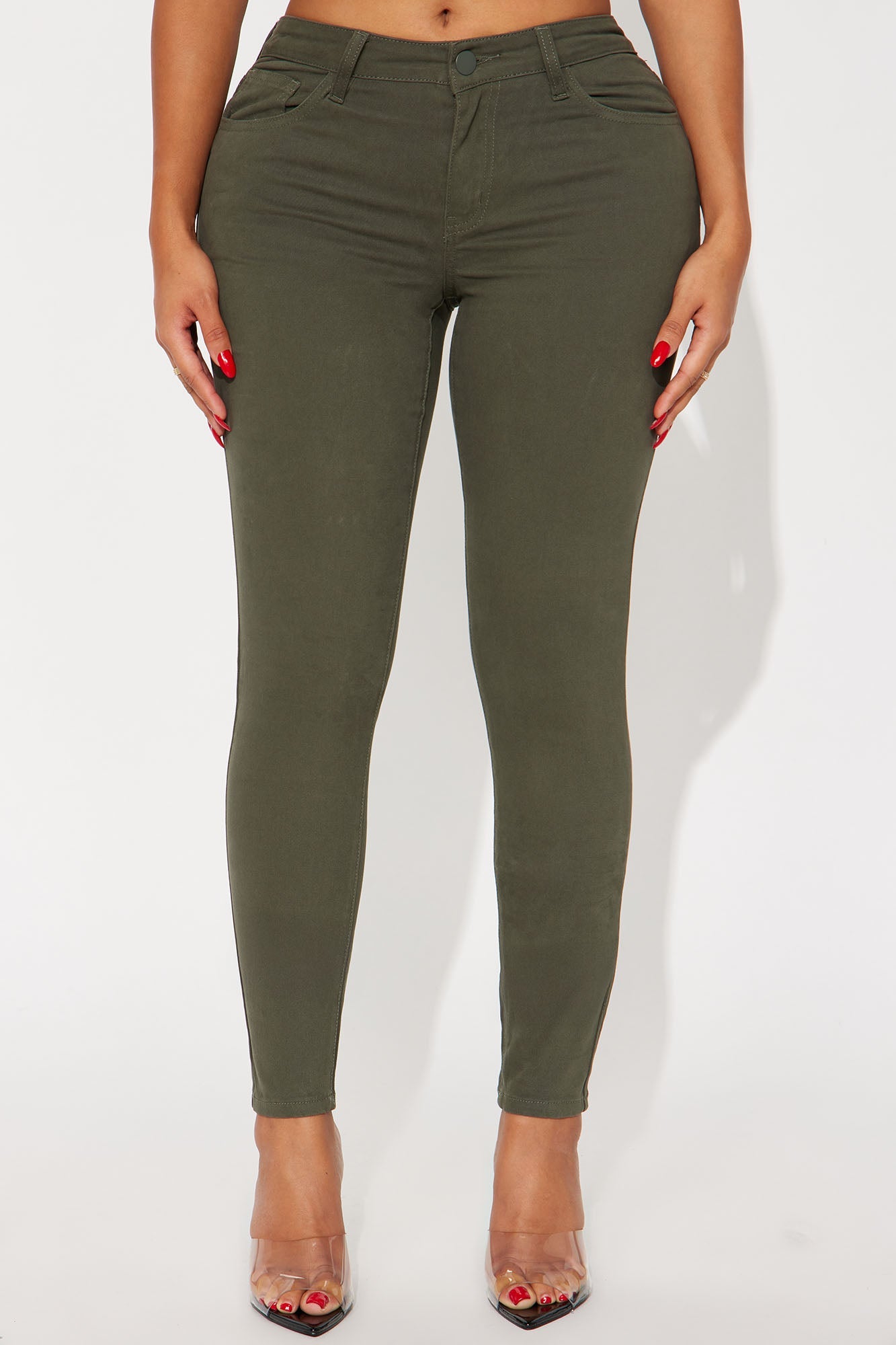 Skinny Uniform Pants - Military Green