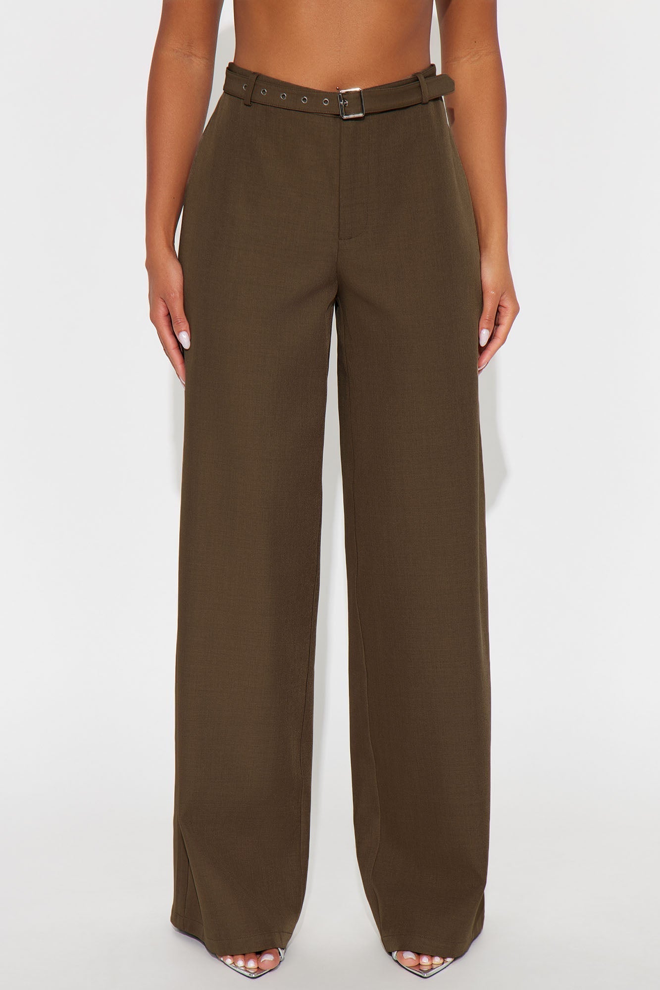 Only Boss Attitude Low Rise Belted Wide Leg Trouser 33 - Mocha