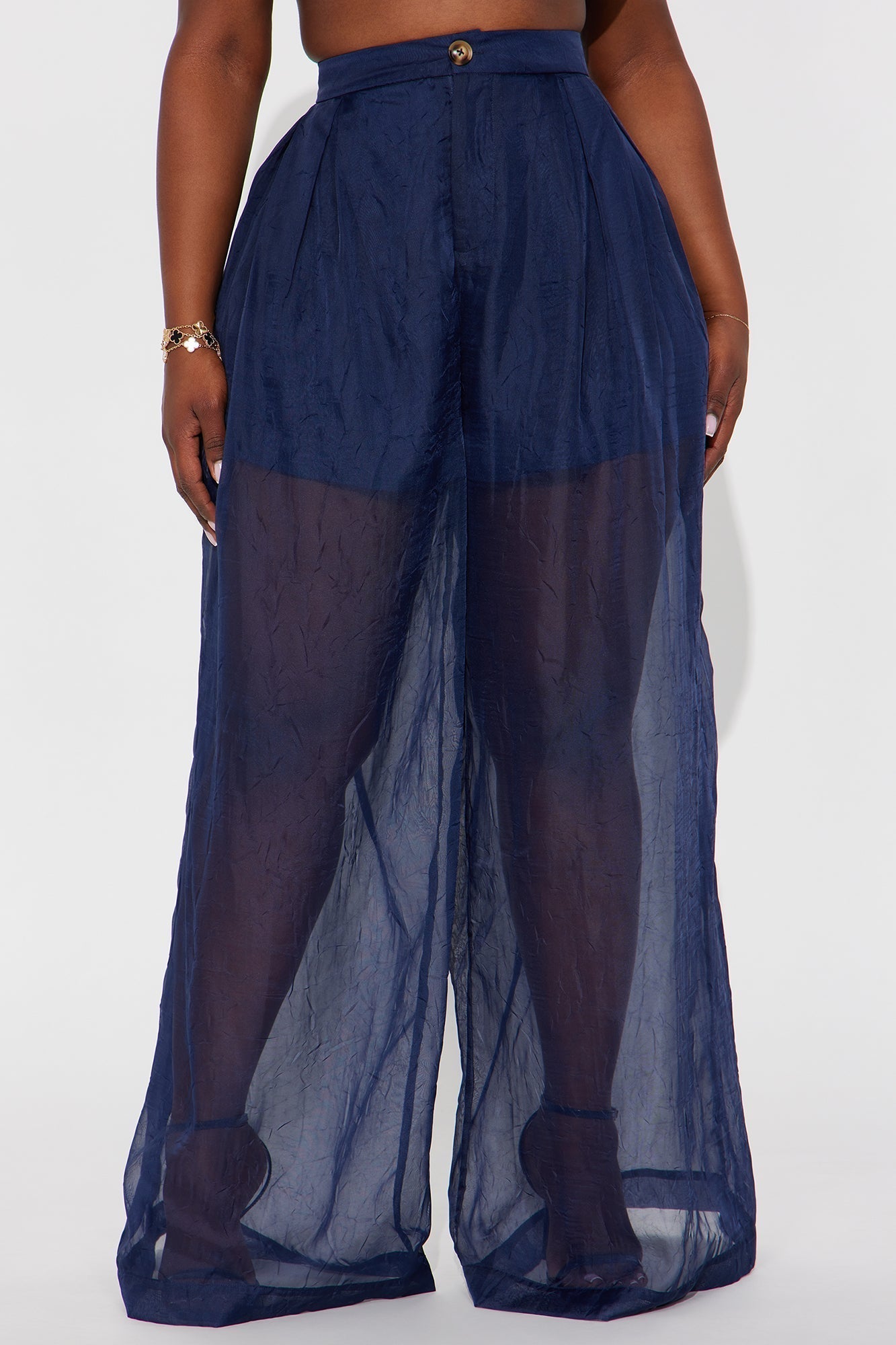 Hollie Wide Leg Organza Pant - Navy