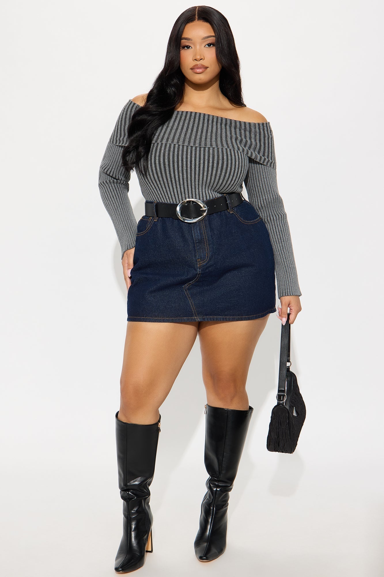 All Yours Washed Sweater Top - Charcoal