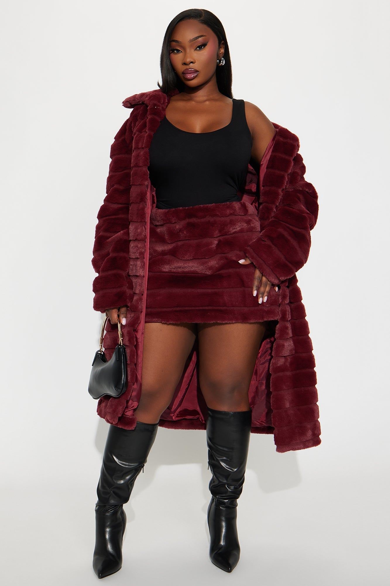 Paloma Faux Fur Micro Mini Skirt - Burgundy