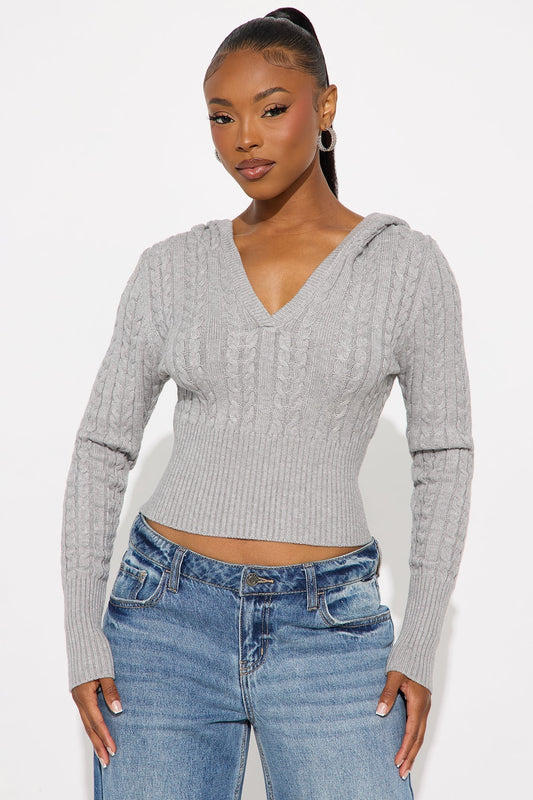 All Day Cable Knit Pullover Sweater - Grey