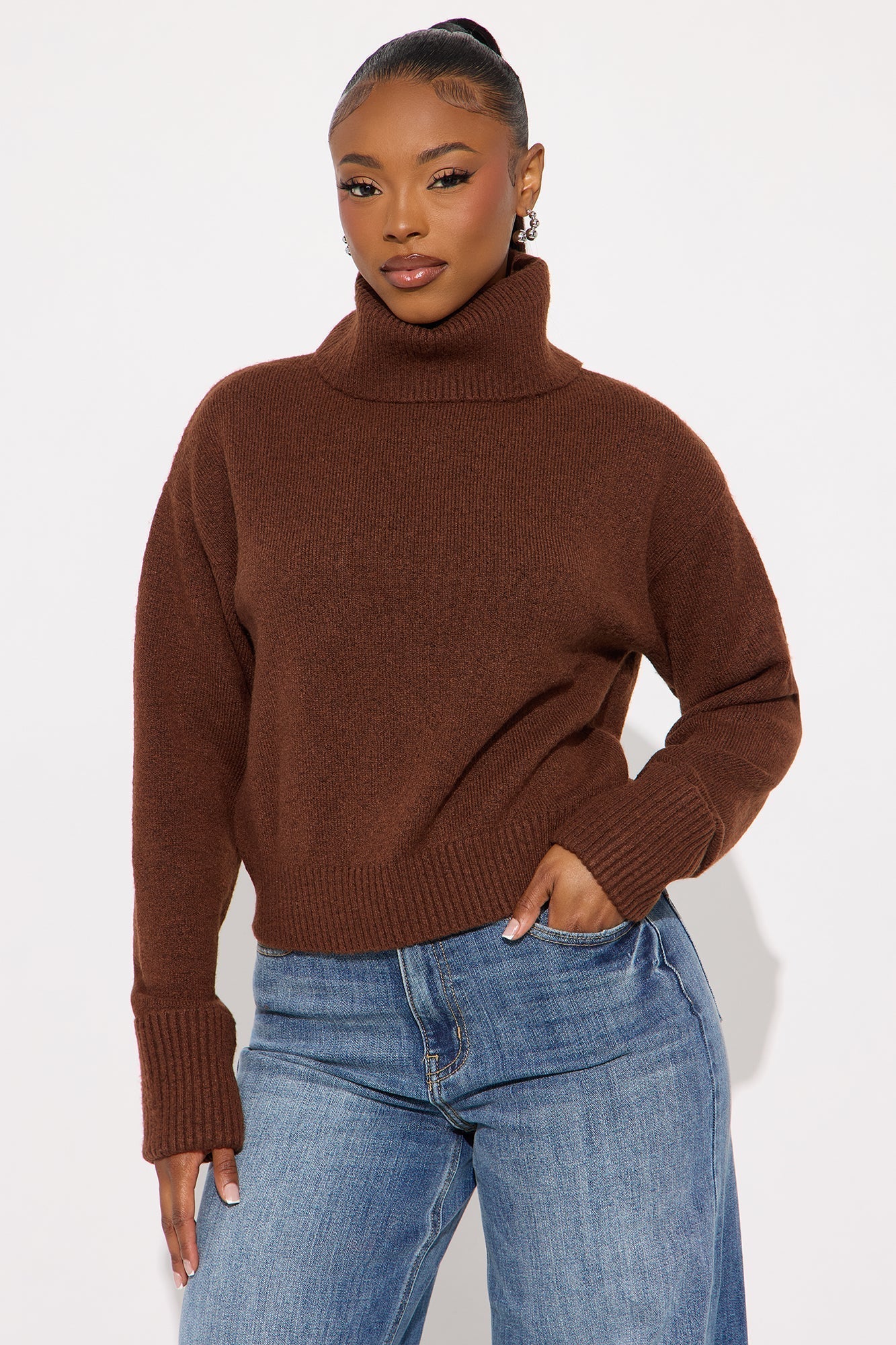 Healing Therapy Turtle Neck Sweater - Chocolate