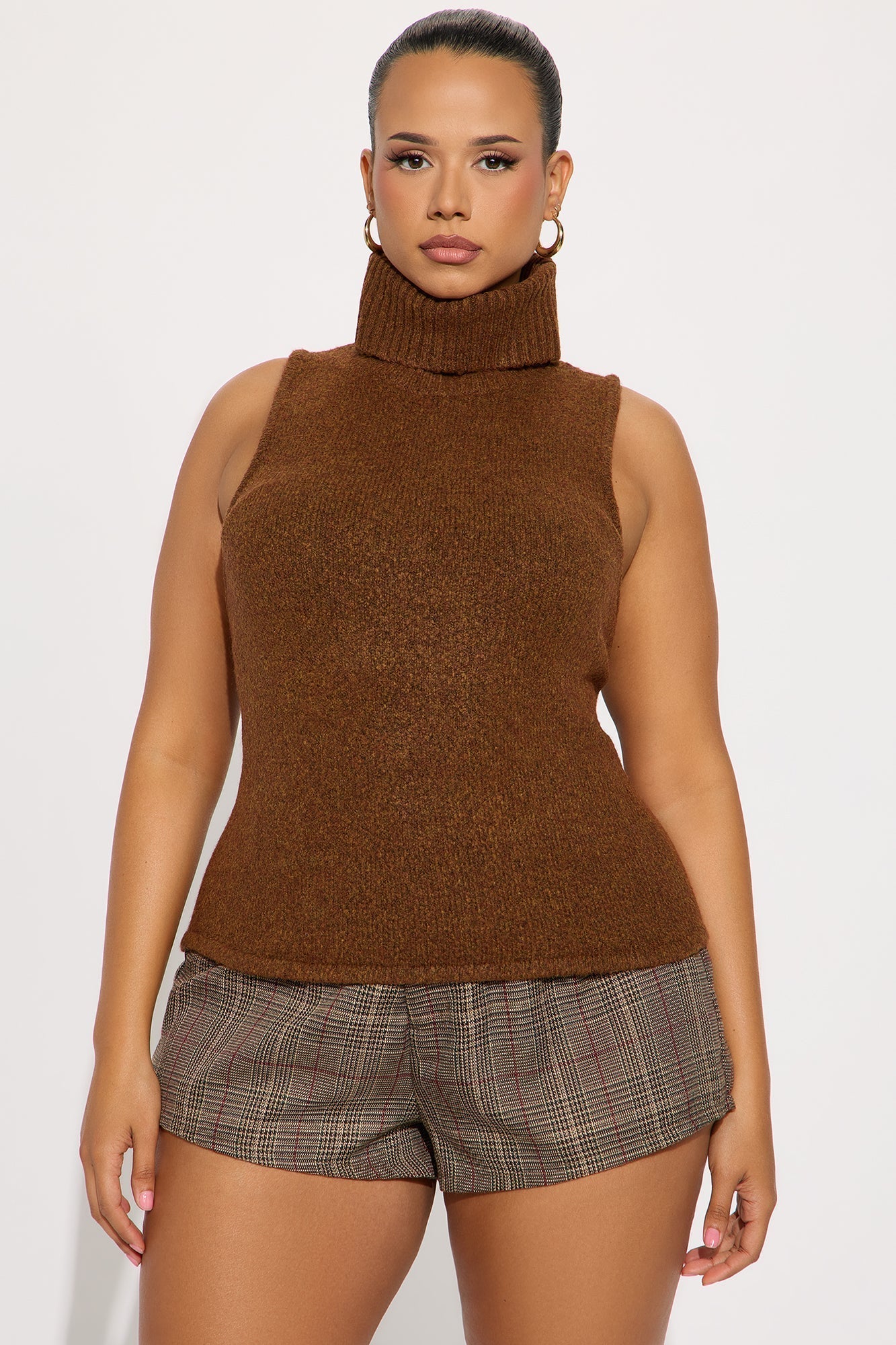Fall Fling Turtle Neck Sweater Top - Chocolate