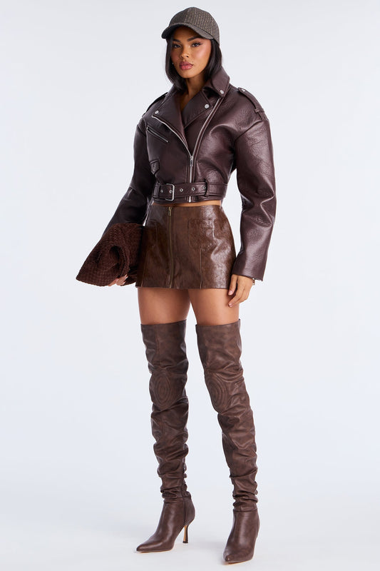 Denise Faux Leather Mini Skirt - Brown