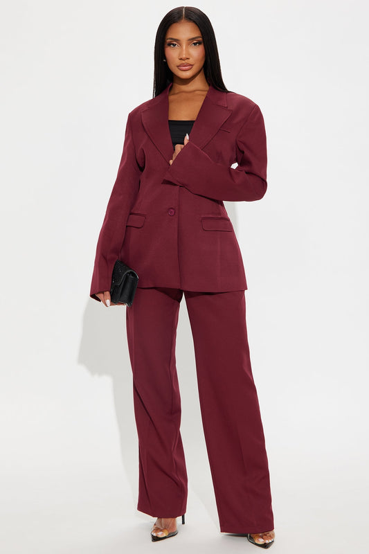 Kendall High Rise Trouser Pant - Burgundy