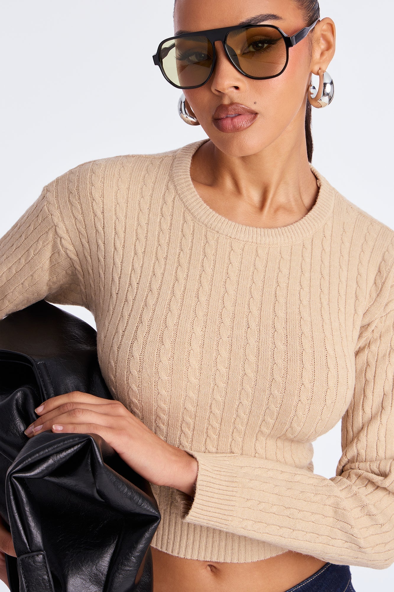 Chillin' It Cable Knit Sweater - Khaki