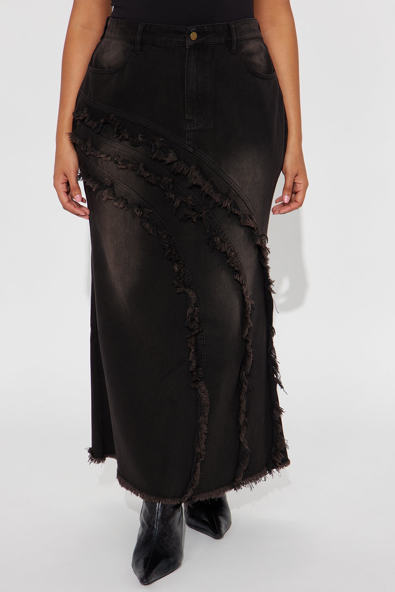 Out Past Curfew Washed Denim Maxi Skirt - Black Wash