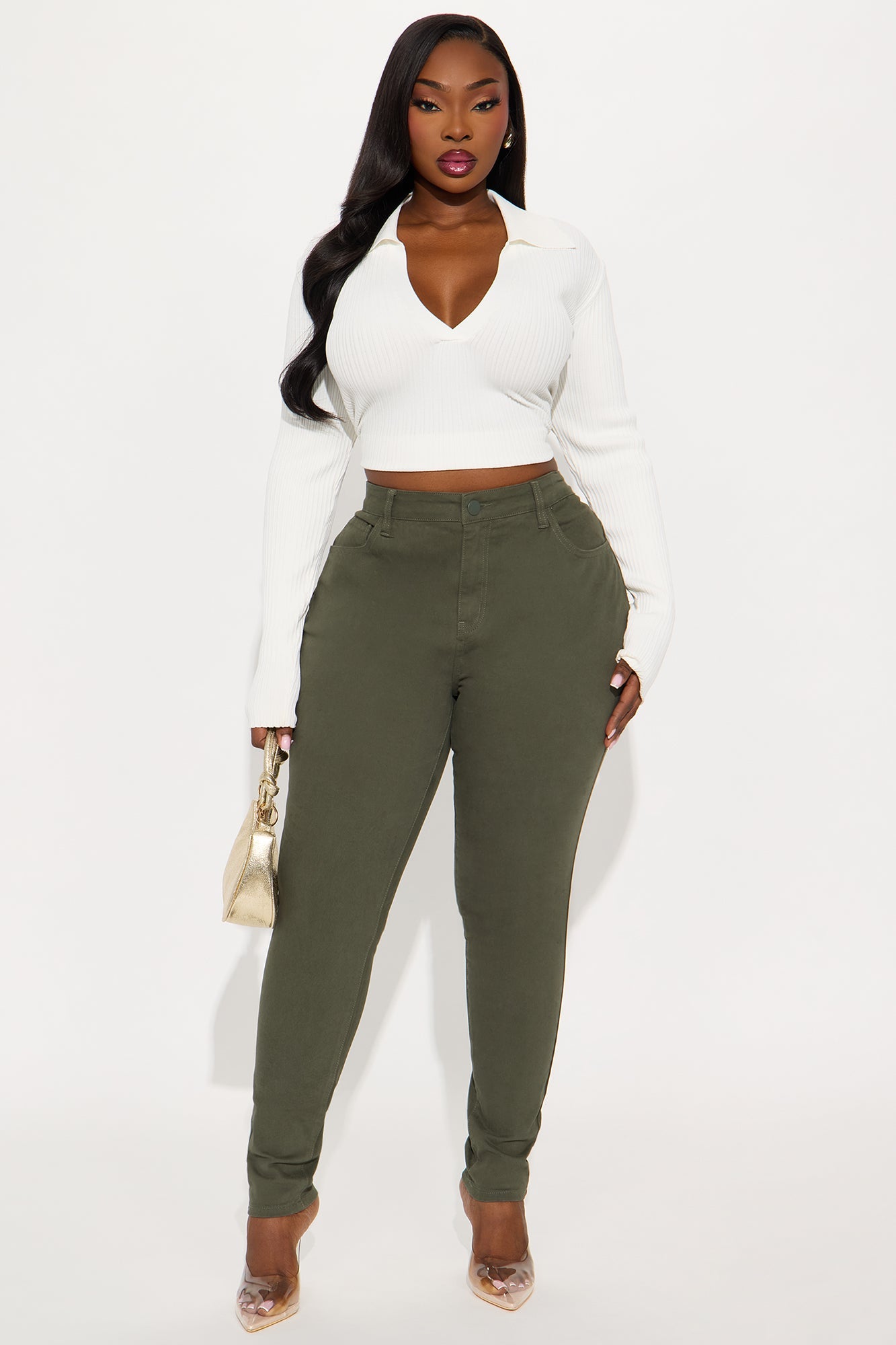 Skinny Uniform Pants - Military Green