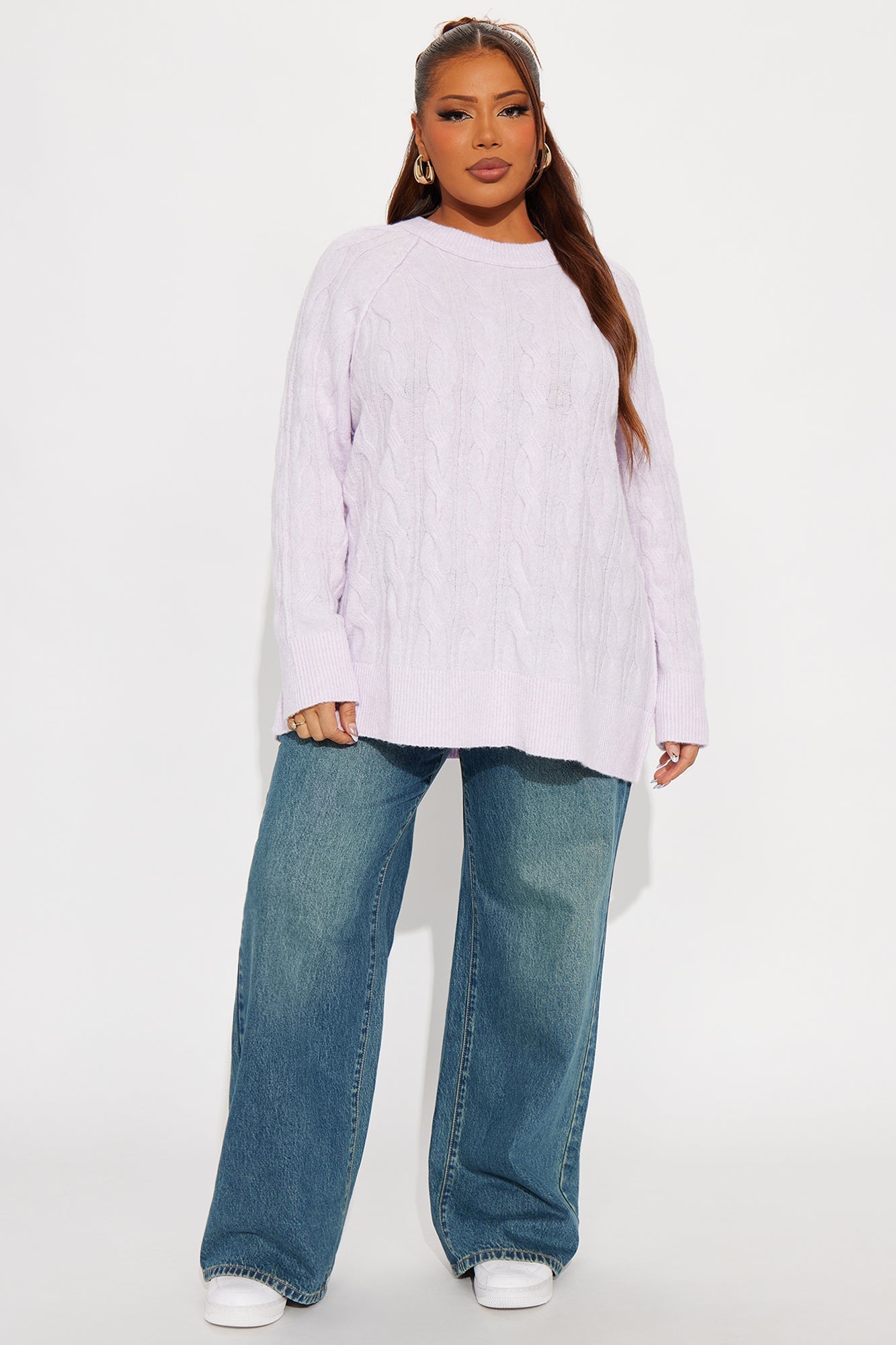 Get It Together Cable Knit Sweater - Lilac