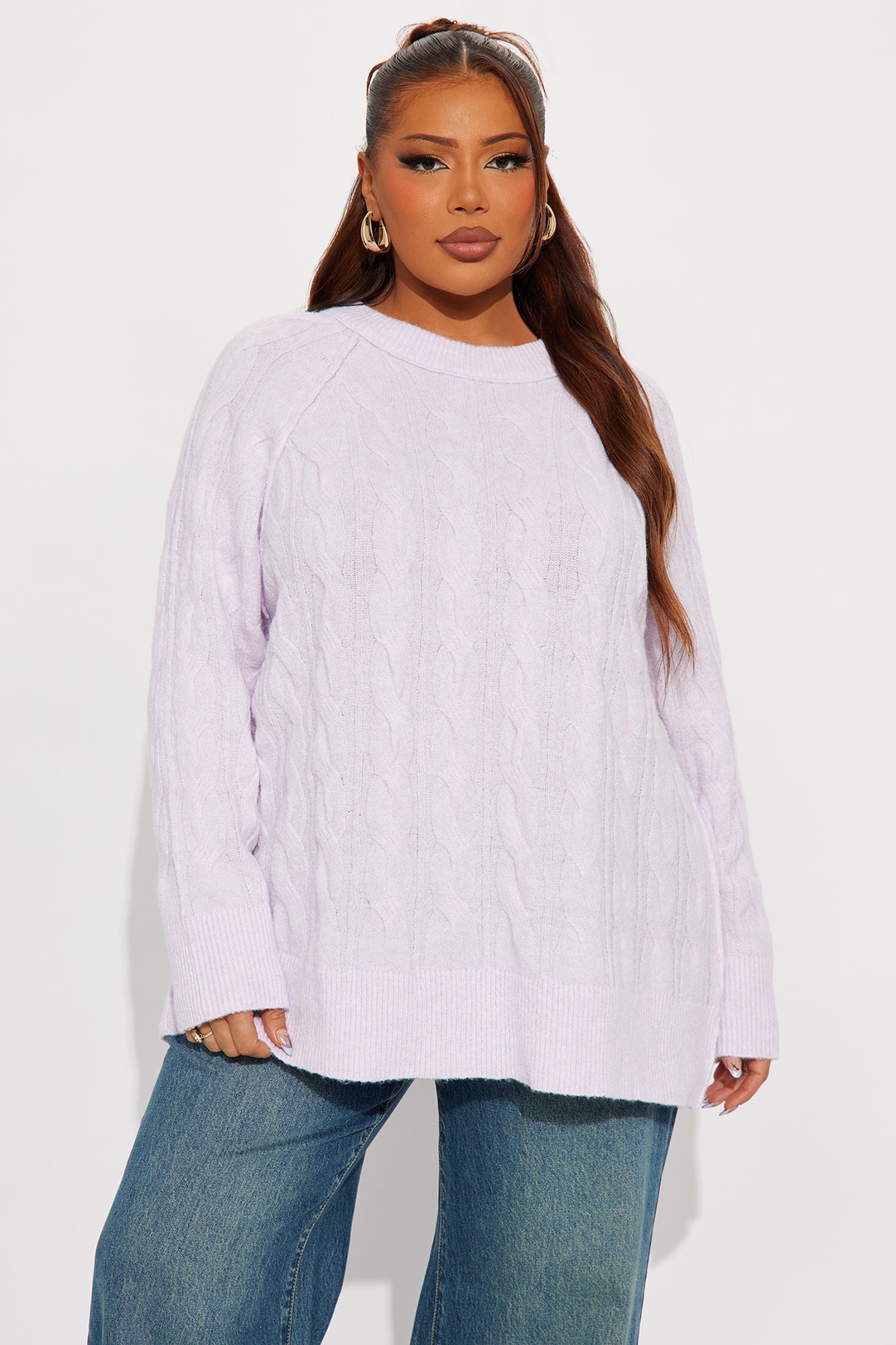 Get It Together Cable Knit Sweater - Lilac