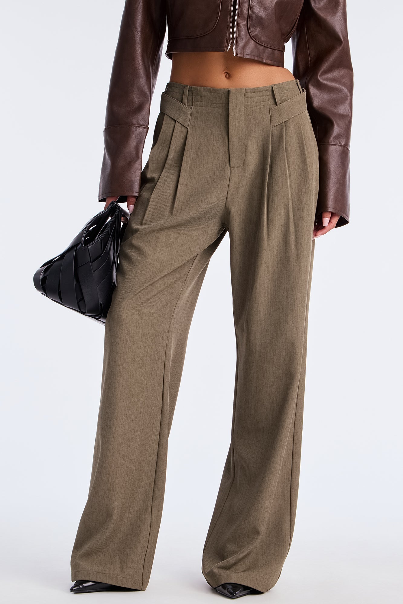 Business Plan Pleated Wide Leg Trouser Pant 32″ - Olive