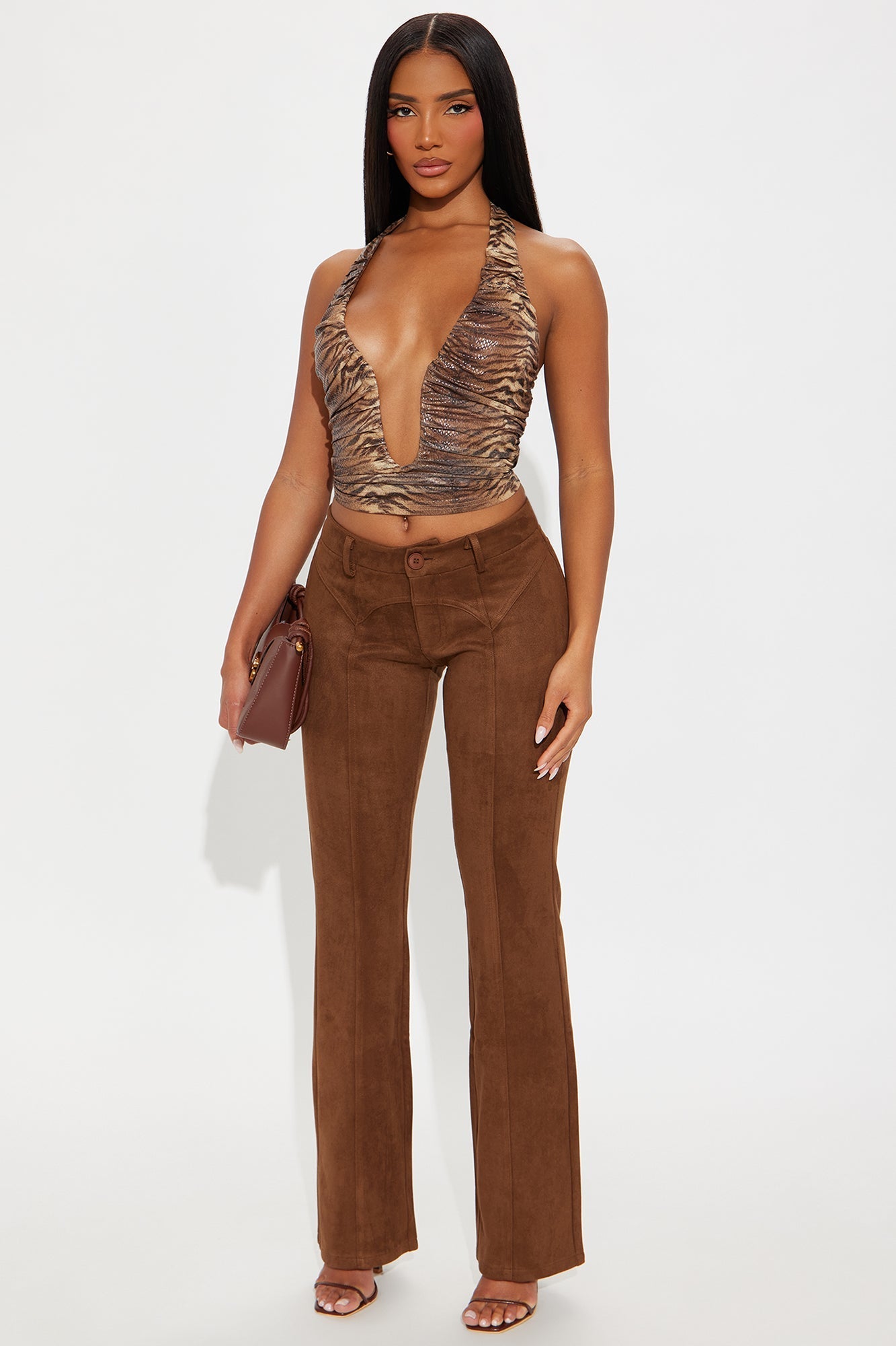 Headed For The Country Faux Suede Flare Pant - Brown