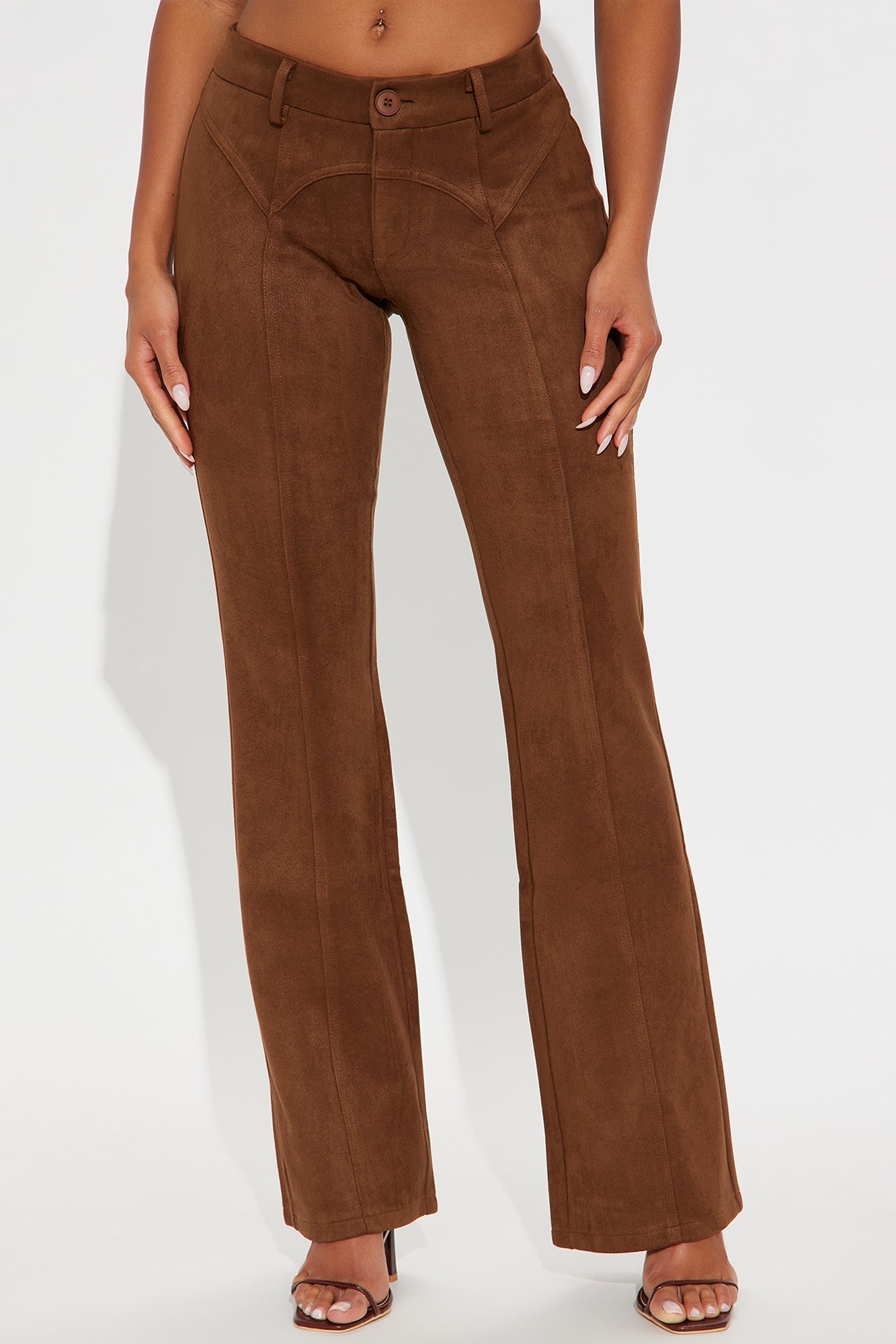 Headed For The Country Faux Suede Flare Pant - Brown