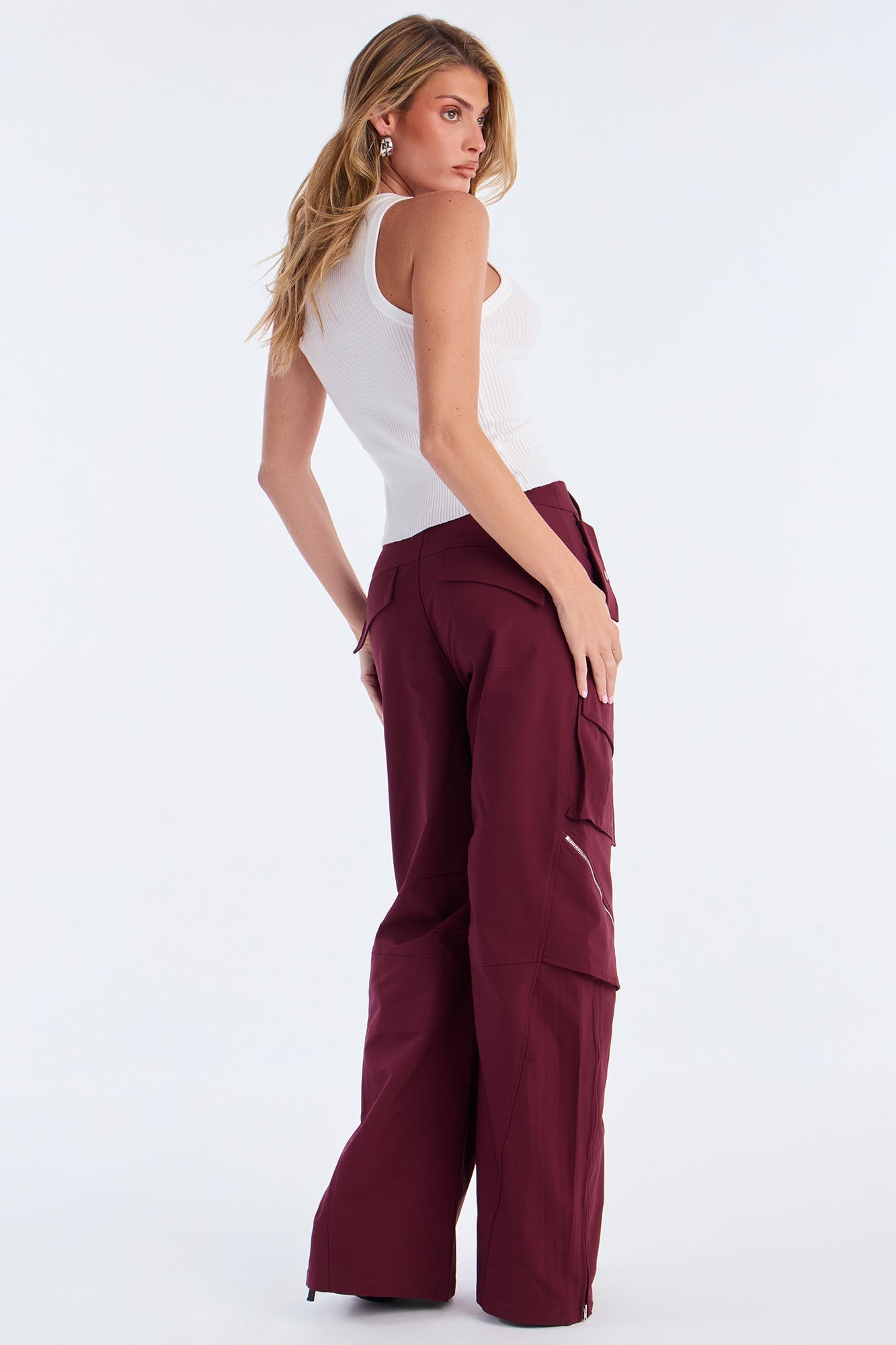 Don't Call Me Windbreaker Wide Leg Cargo Pant 33 - Plum