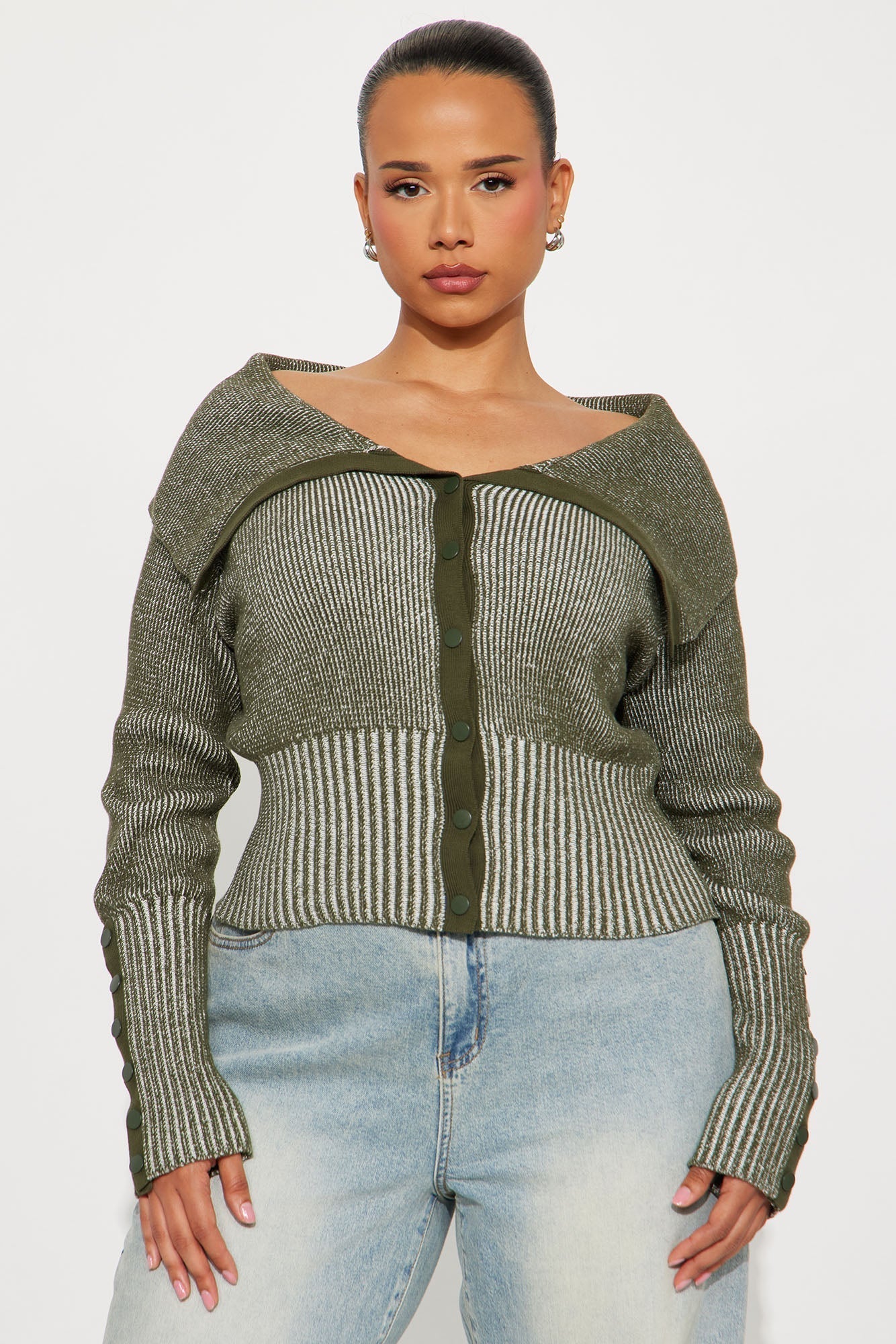 City Girl Marled Cropped Cardigan - Olive