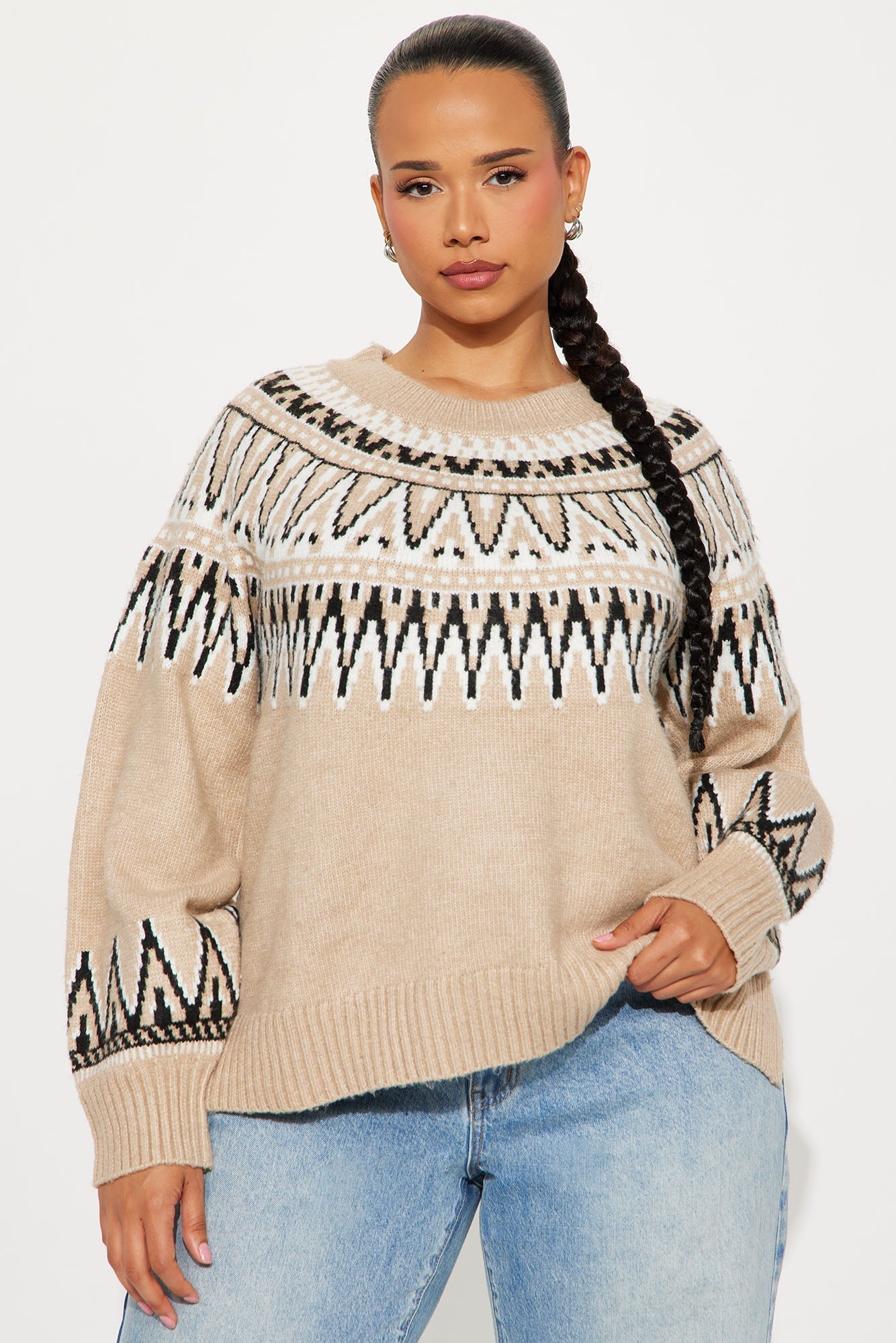Talk To Me Fair Isle Sweater - Taupe/combo