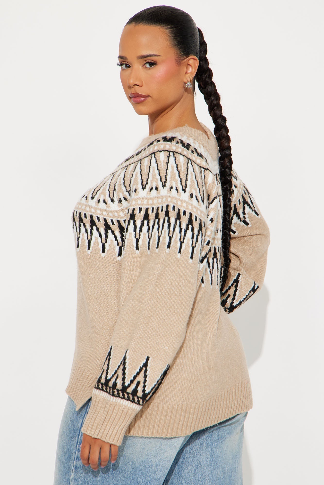 Talk To Me Fair Isle Sweater - Taupe/combo