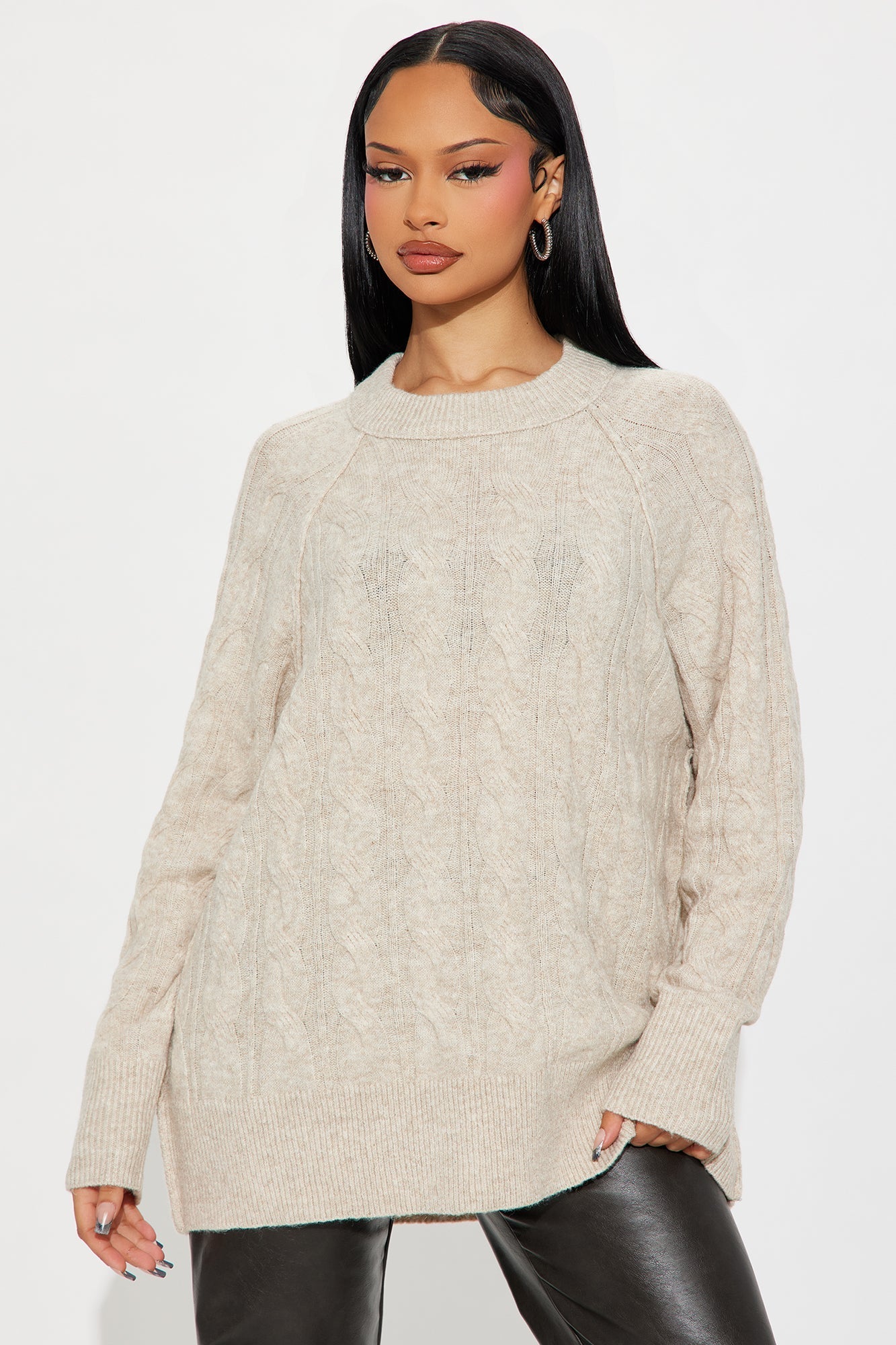 Get It Together Cable Knit Sweater - Light Taupe