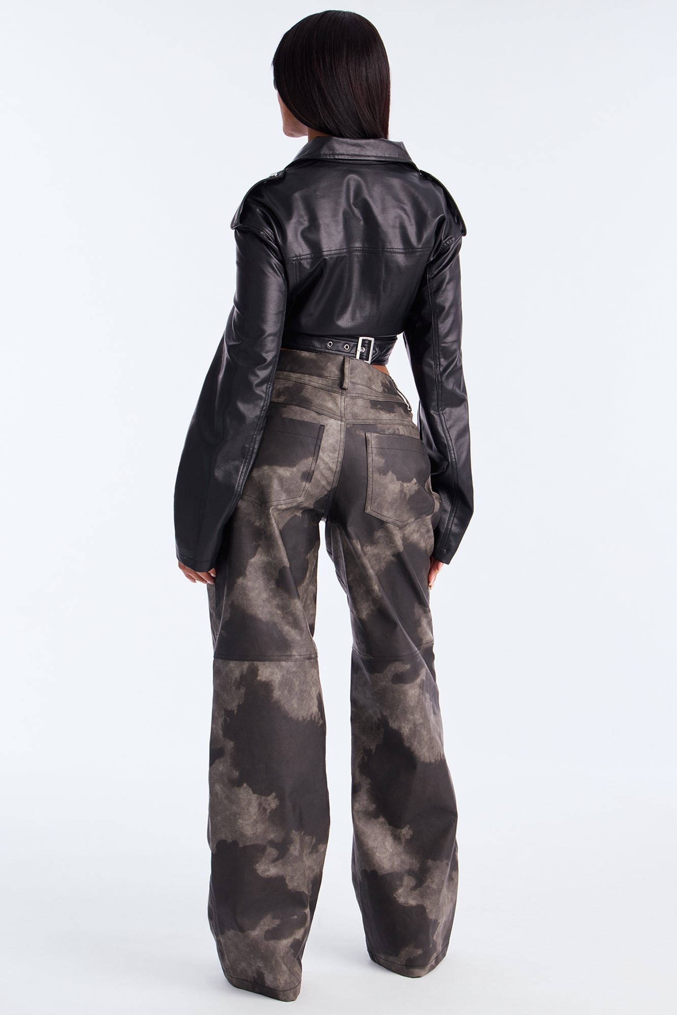 Jelina Washed Faux Leather Pant 33″ - Charcoal