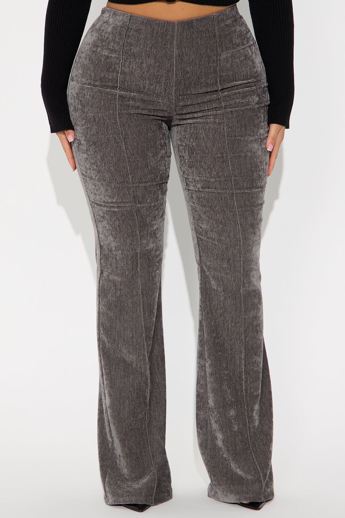 All Gossip High Rise Velvet Wide Leg Pant 33 - Charcoal