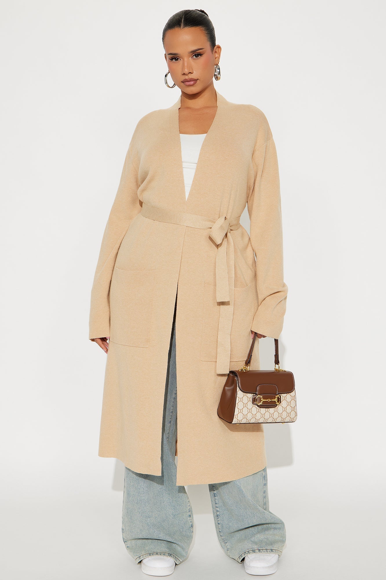 Your Fantasy Open Front Belted Cardigan - Sand