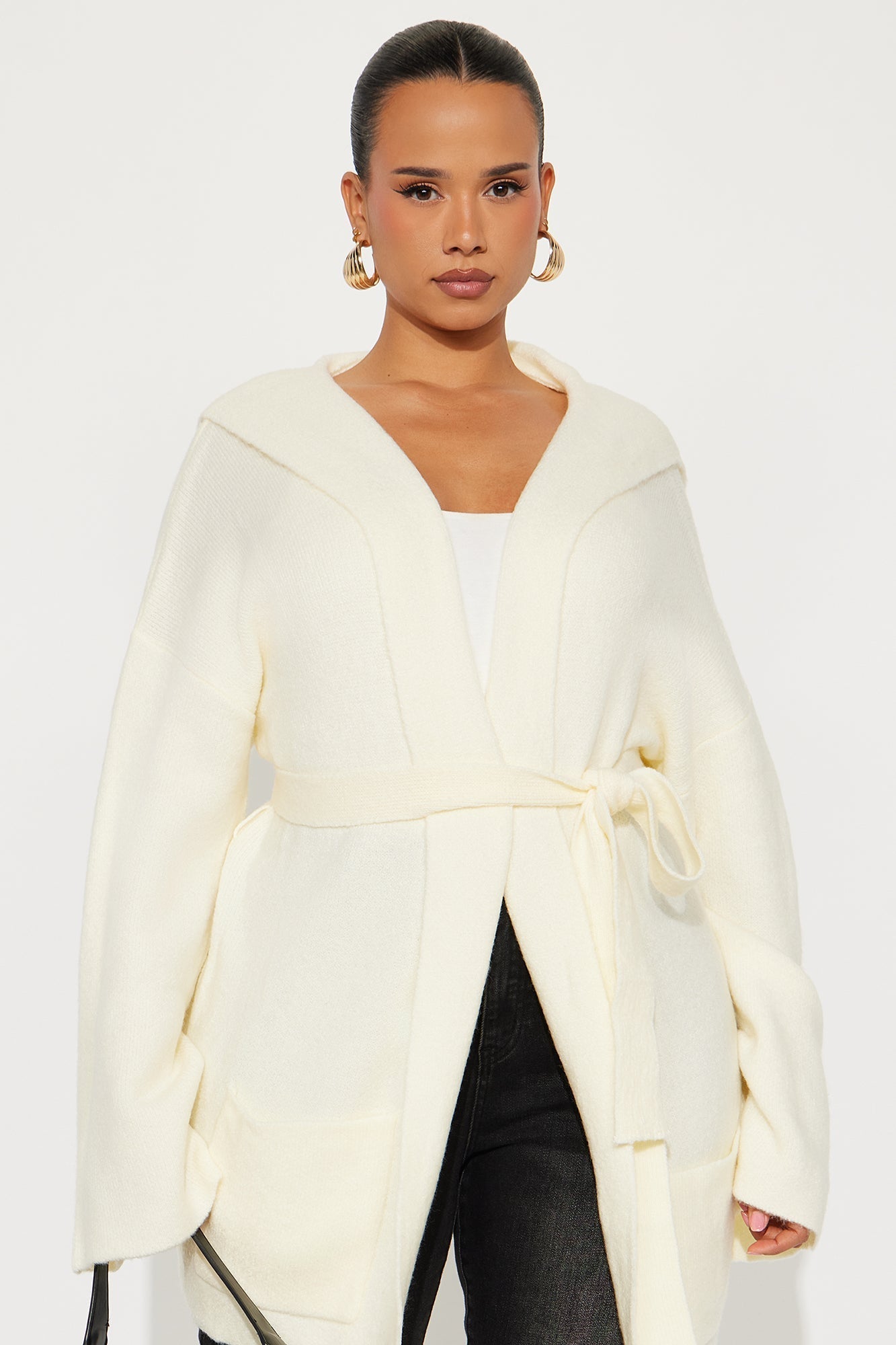 Rayne Hooded Belted Cardigan - Ivory