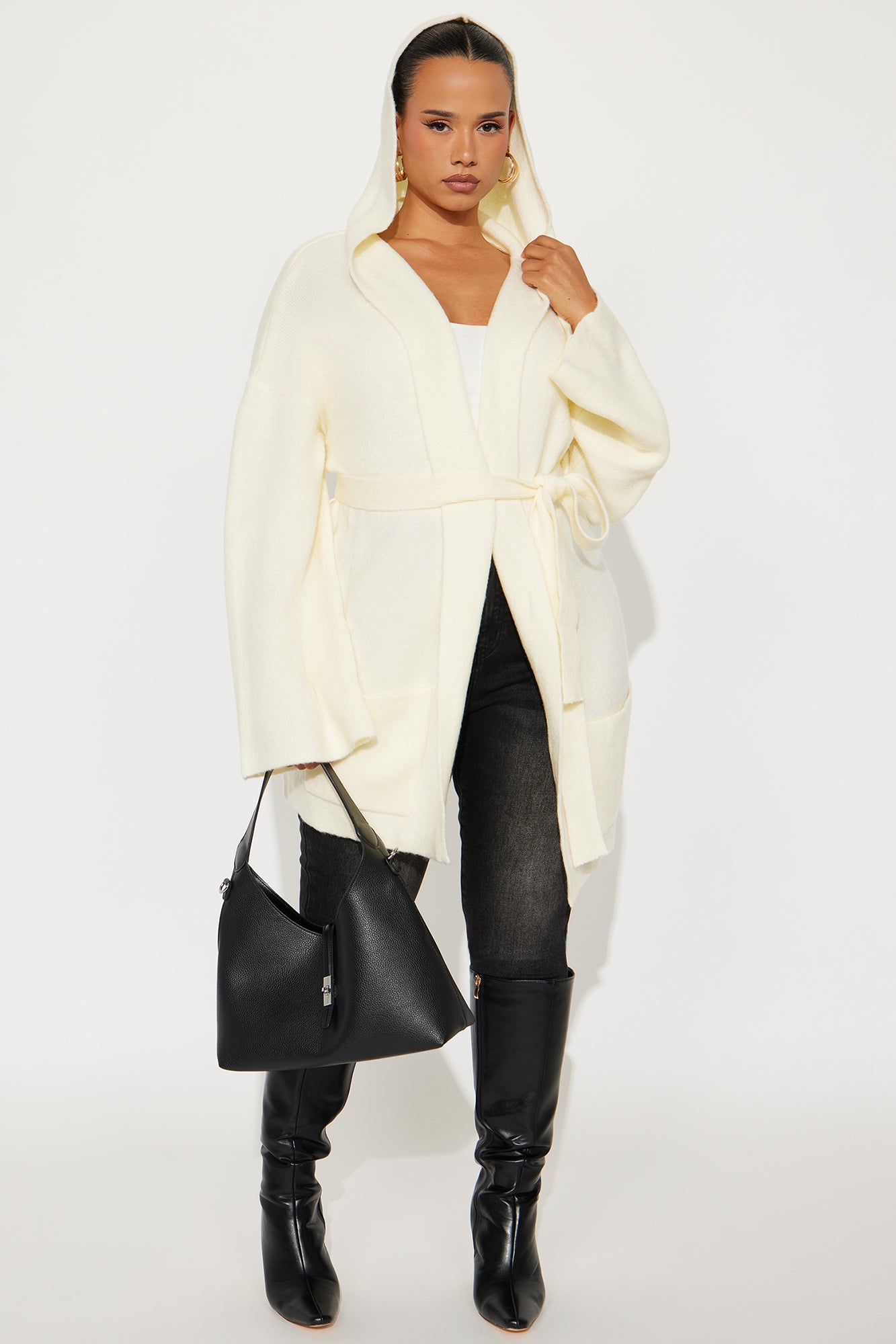 Rayne Hooded Belted Cardigan - Ivory