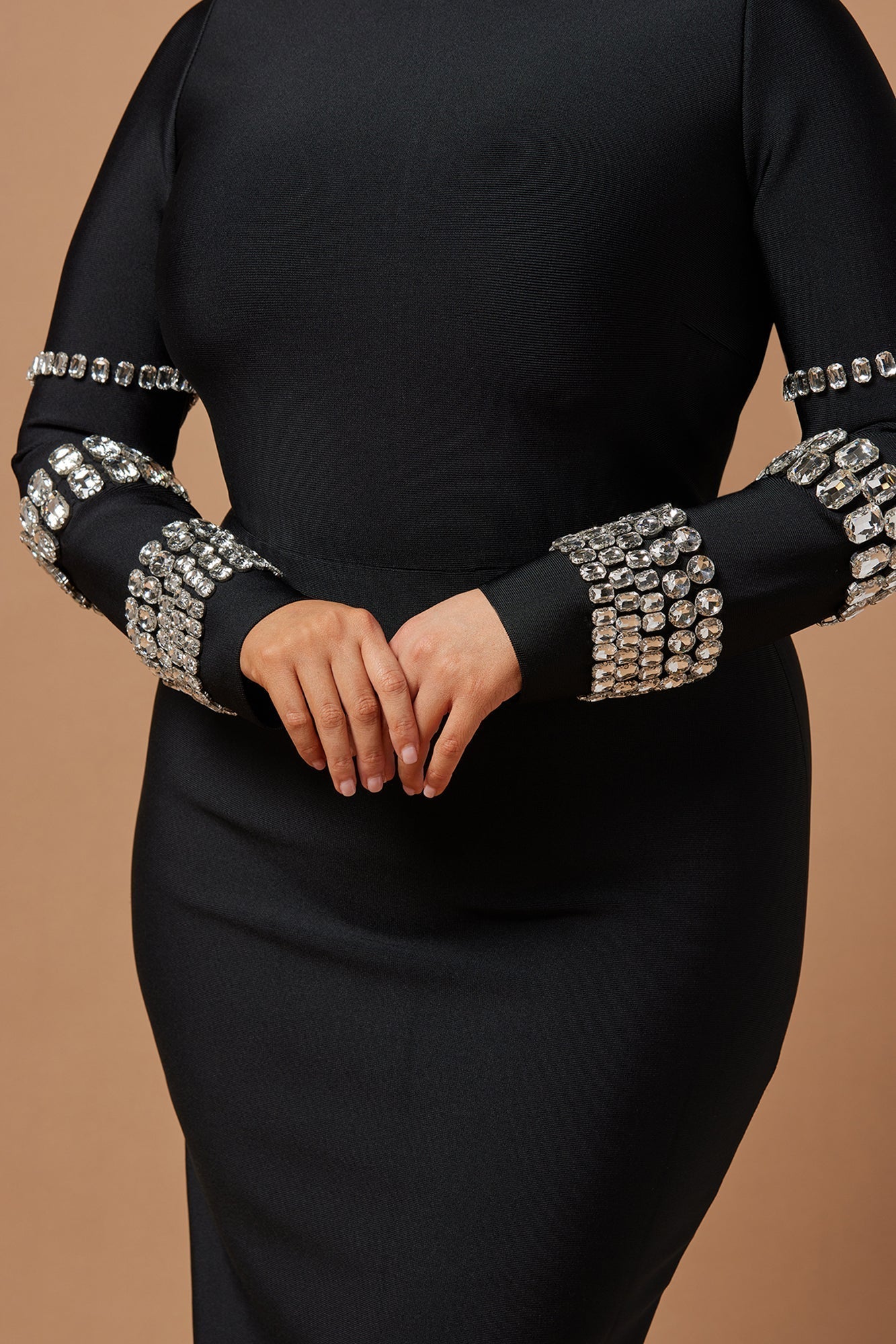 Hillary Bandage Embellished Midi Dress - Black