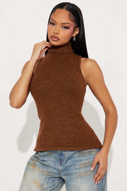 Fall Fling Turtle Neck Sweater Top - Chocolate