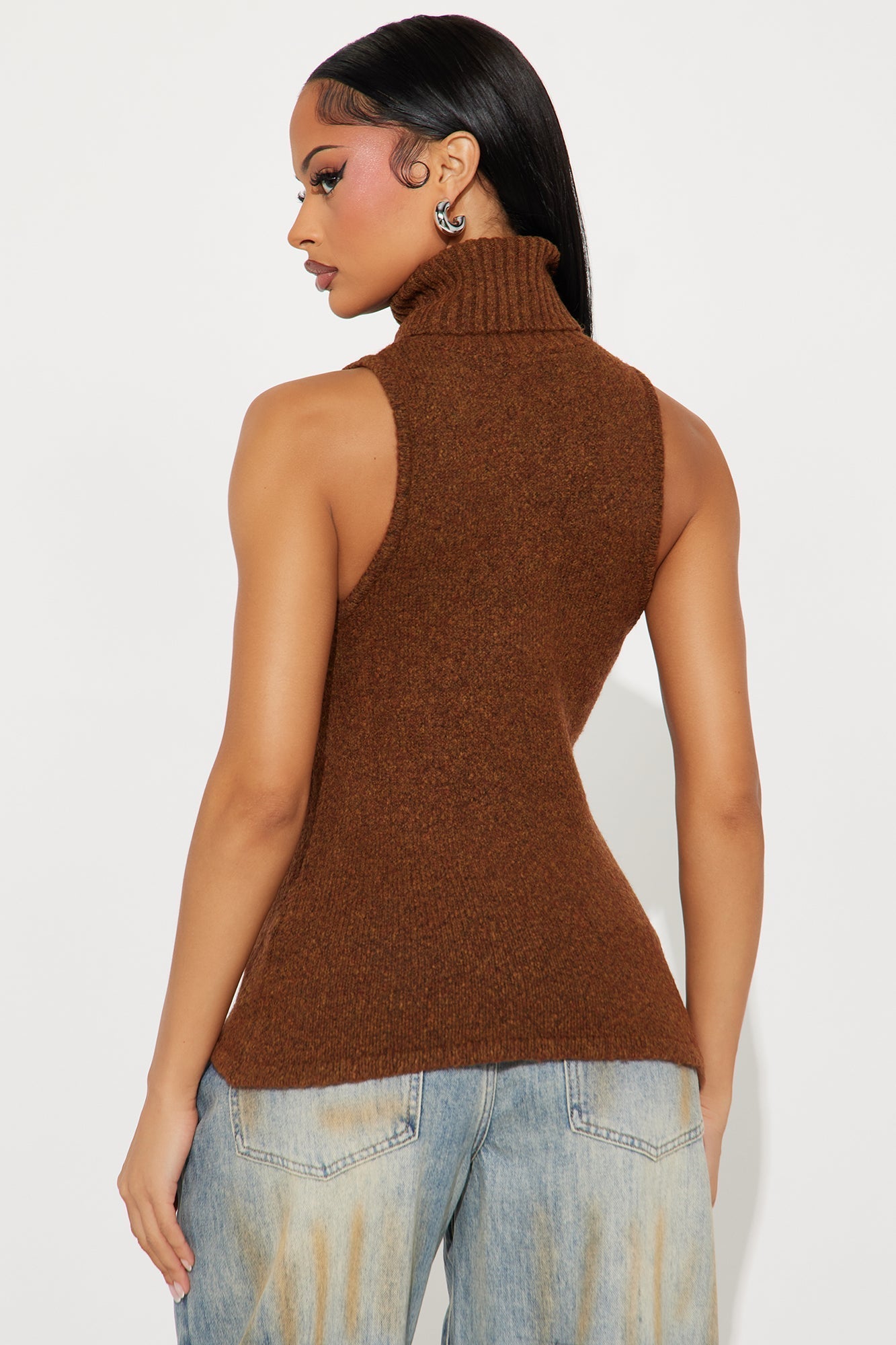 Fall Fling Turtle Neck Sweater Top - Chocolate