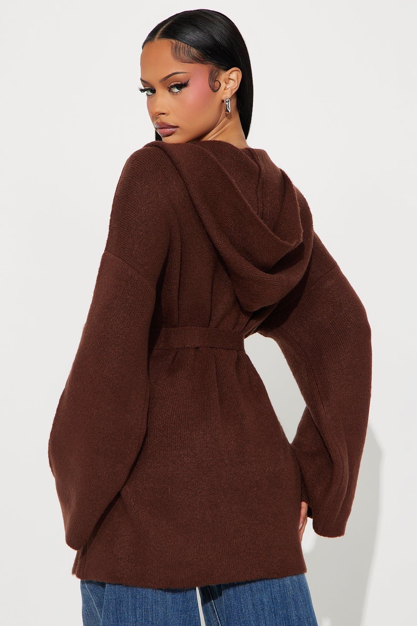 Rayne Hooded Belted Cardigan - Brown